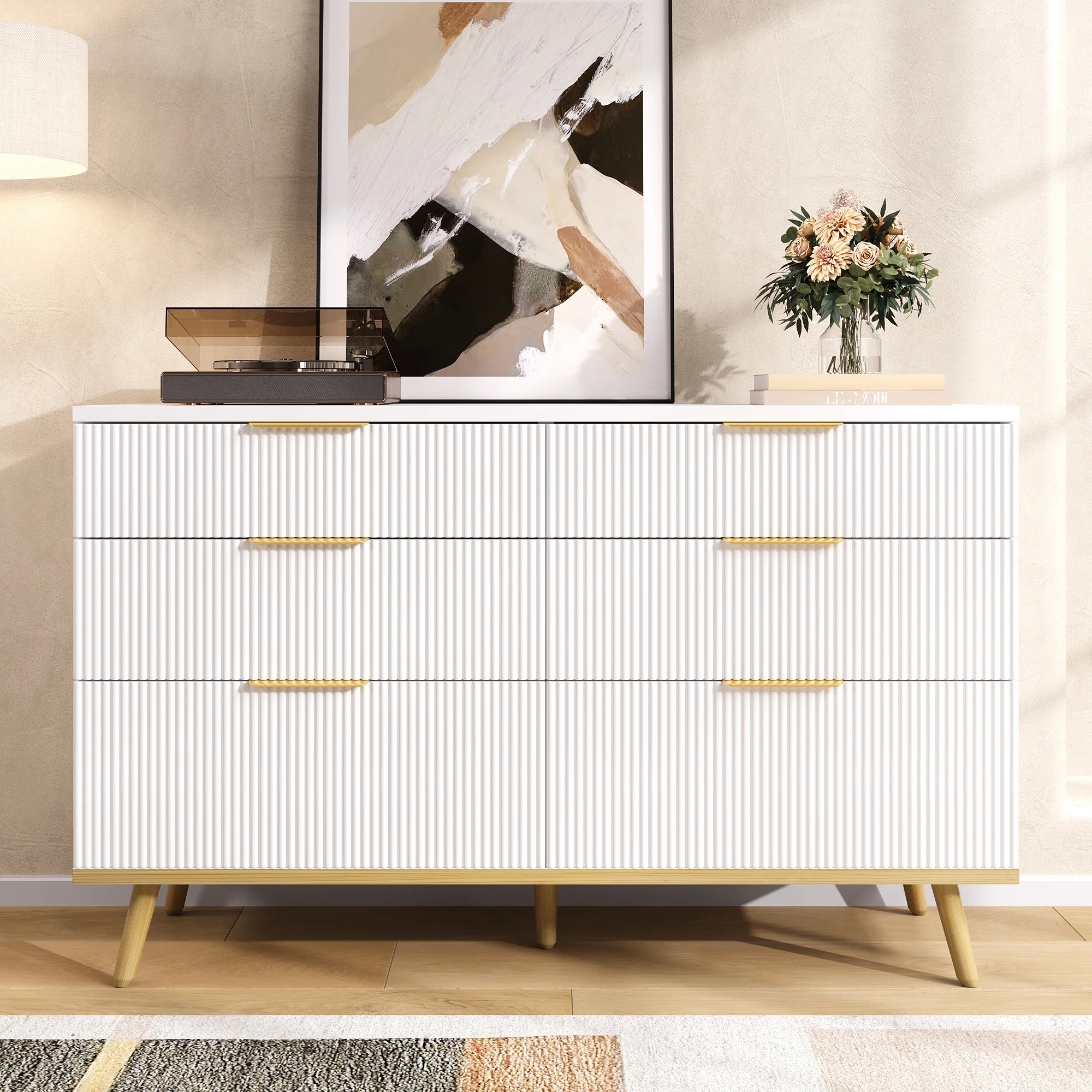 Modern 6-Drawer Chest Versatile Storage - Wood-Look Feet