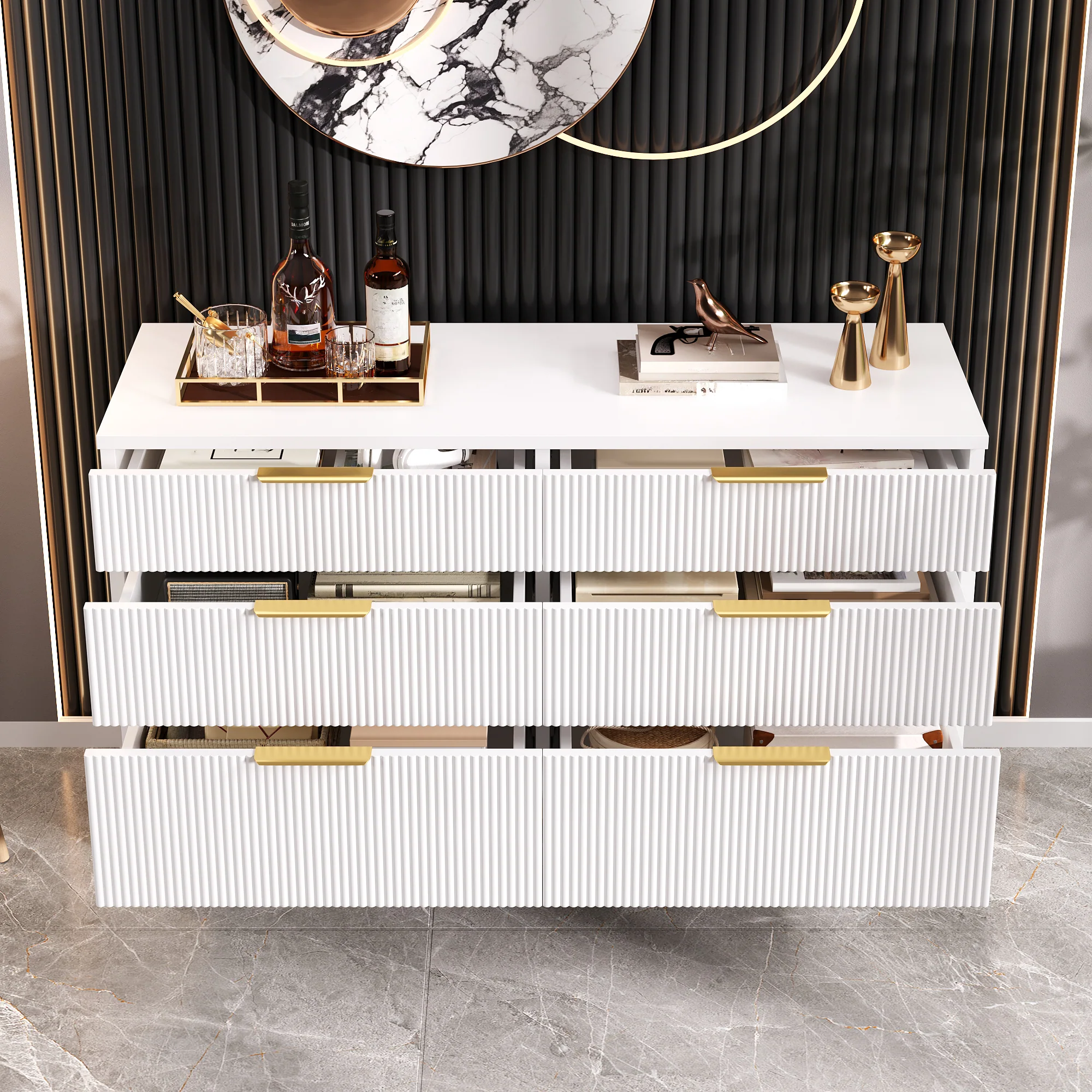 Modern 6-Drawer Chest Versatile Storage - Wood-Look Feet - Image 10