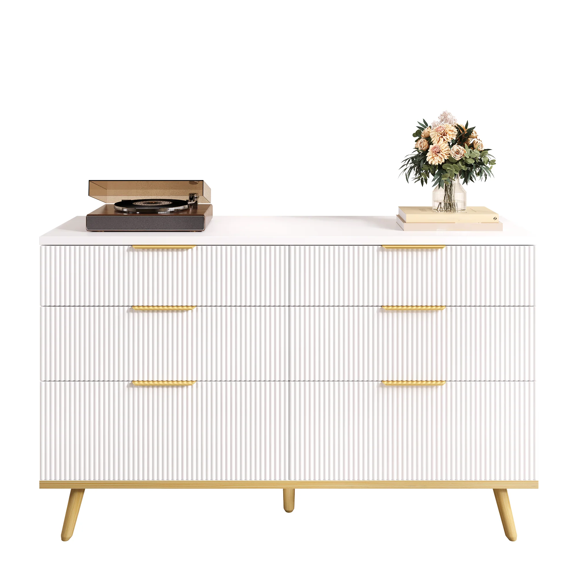 Modern 6-Drawer Chest Versatile Storage - Wood-Look Feet - Image 2