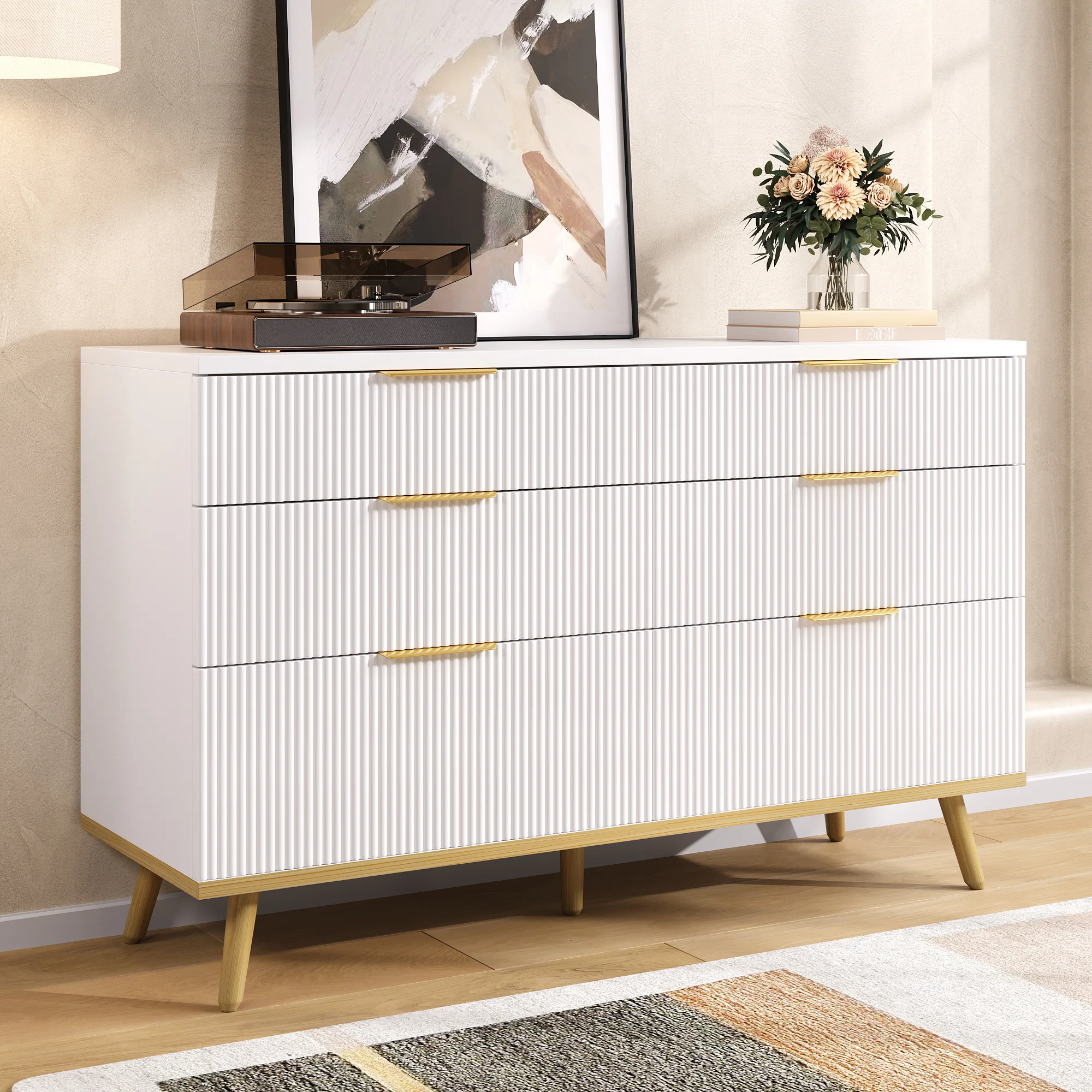 Modern 6-Drawer Chest Versatile Storage - Wood-Look Feet - Image 3