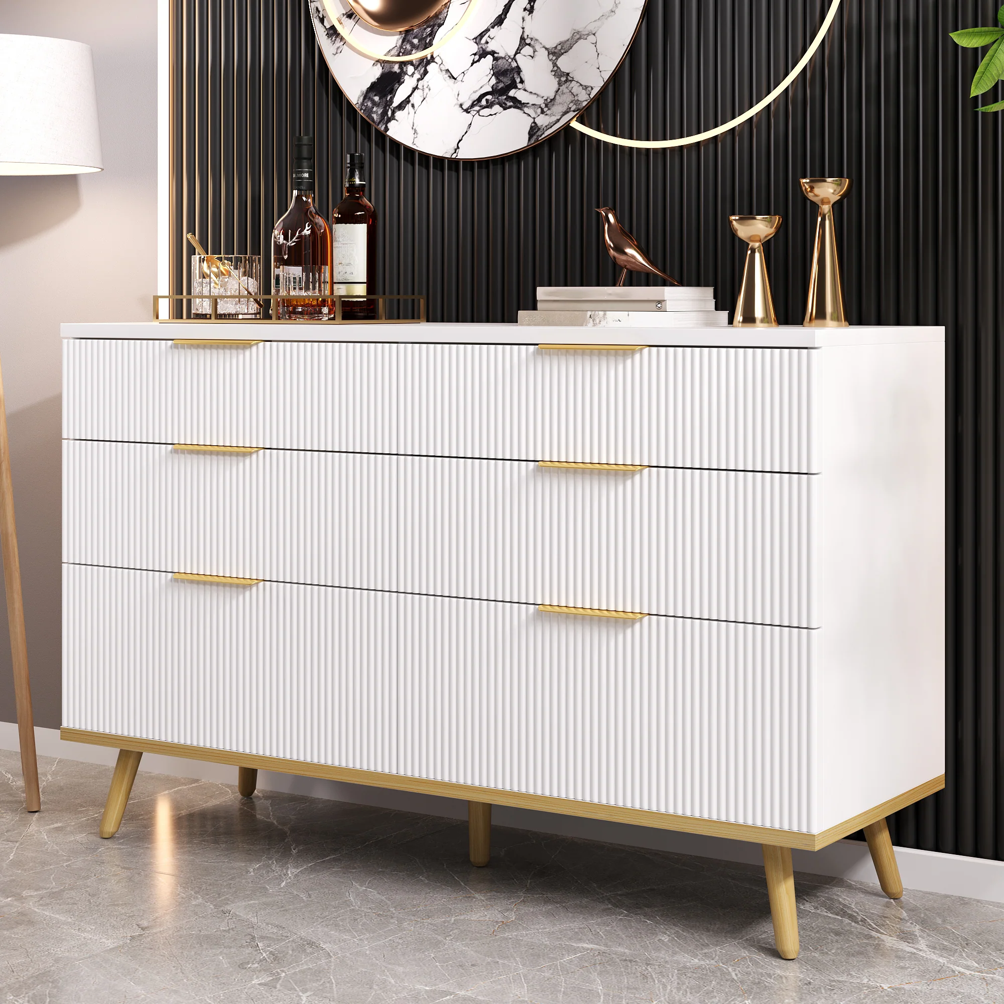 Modern 6-Drawer Chest Versatile Storage - Wood-Look Feet - Image 4