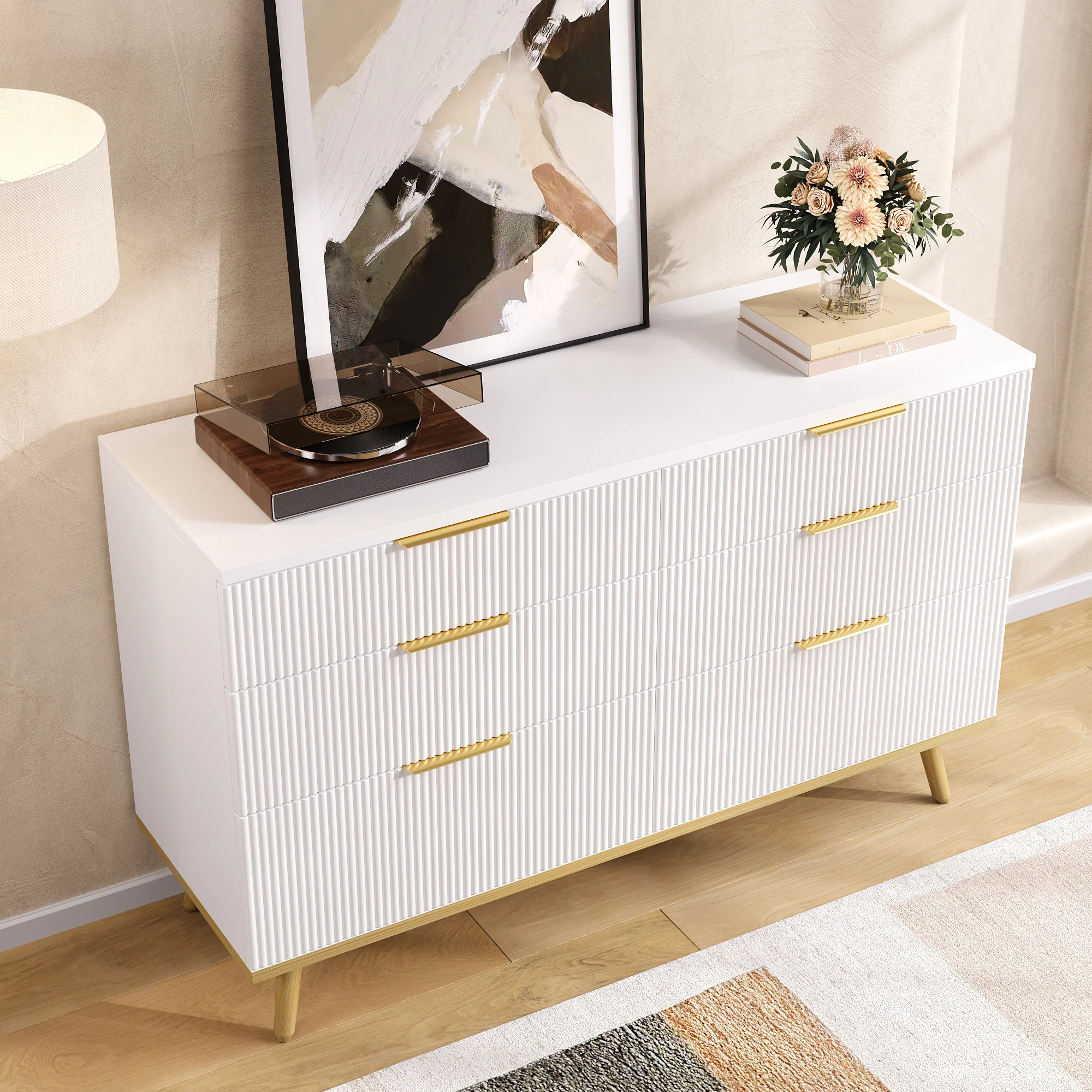 Modern 6-Drawer Chest Versatile Storage - Wood-Look Feet - Image 5