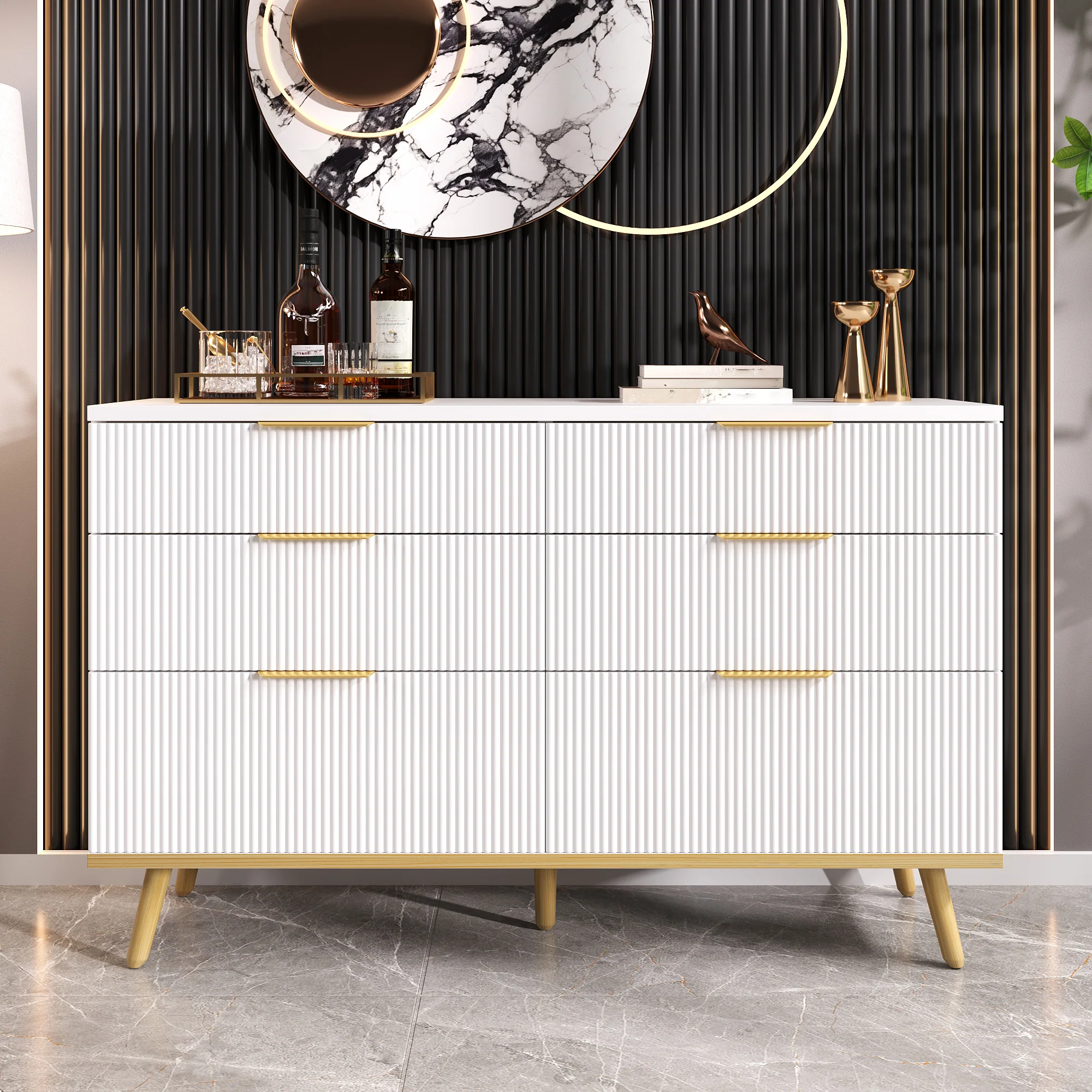 Modern 6-Drawer Chest Versatile Storage - Wood-Look Feet - Image 7