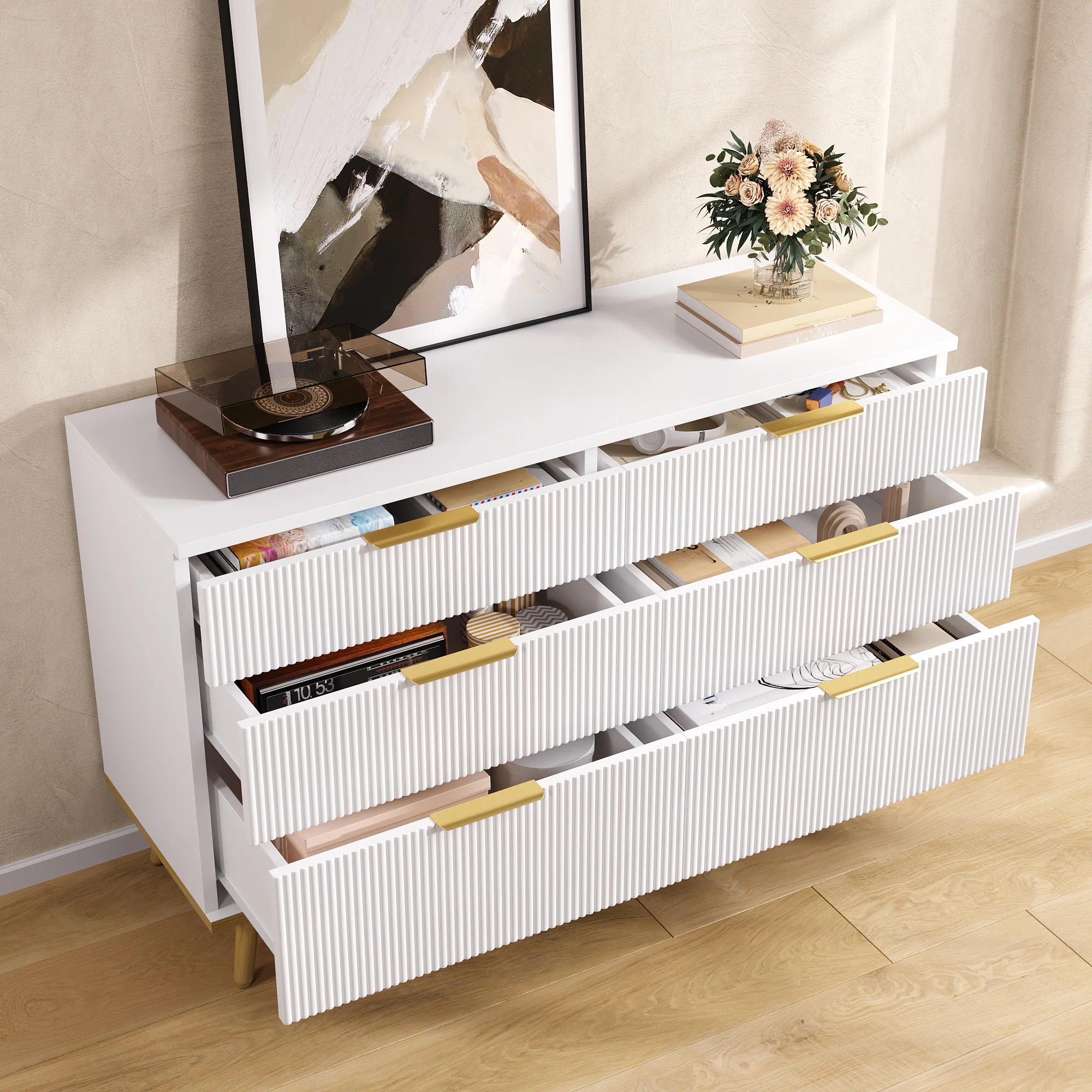 Modern 6-Drawer Chest Versatile Storage - Wood-Look Feet - Image 8