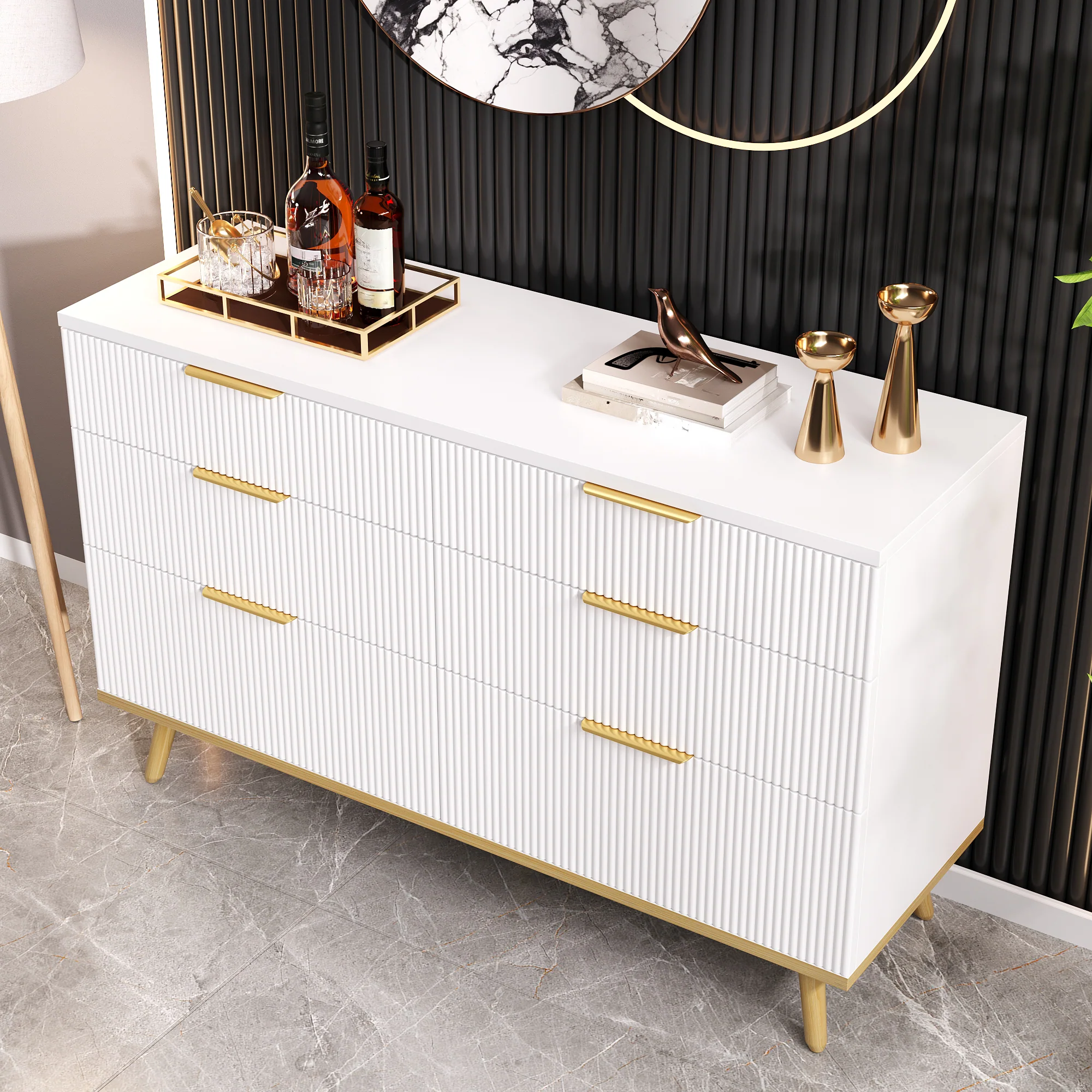 Modern 6-Drawer Chest Versatile Storage - Wood-Look Feet - Image 9