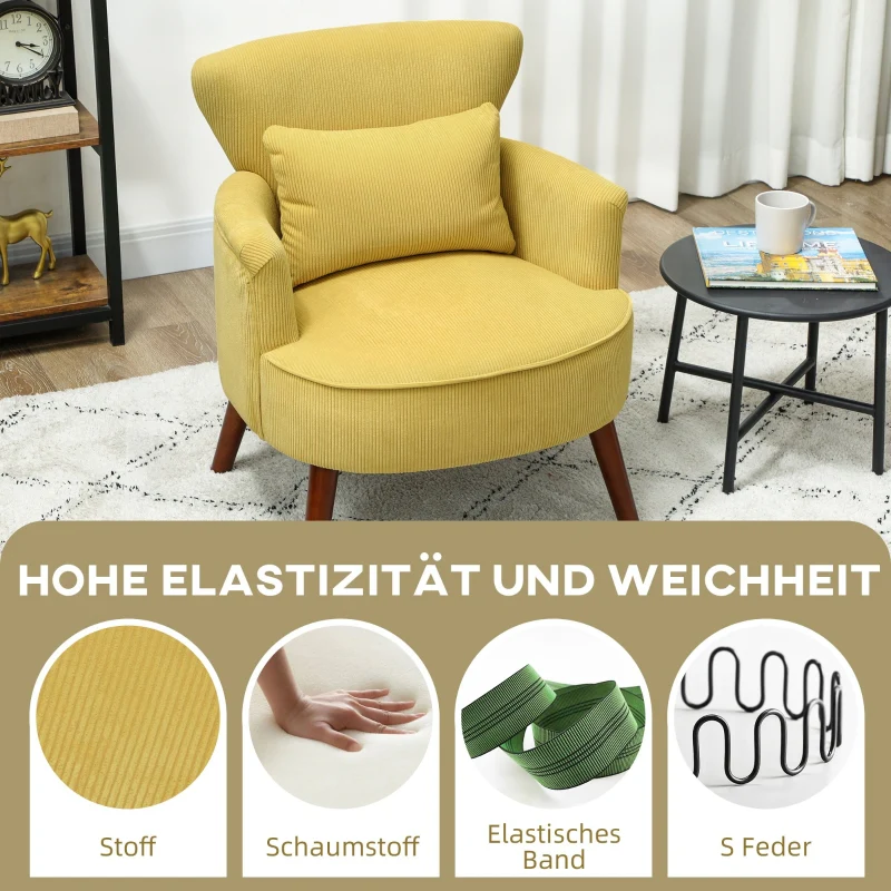 Modern Armchair Upholstered Lumbar Cushion Rubberwood Legs - Yellow - Image 4