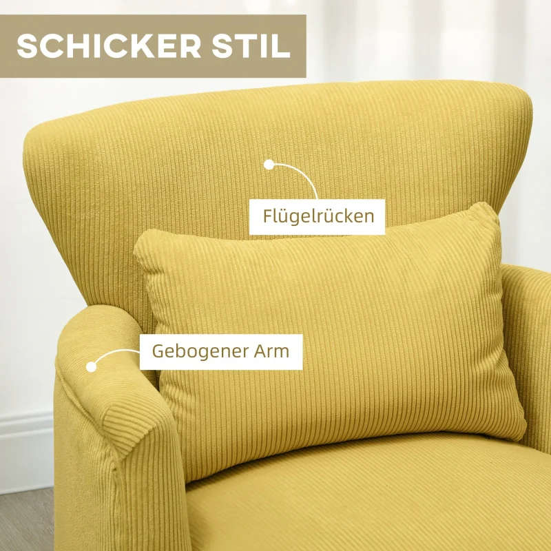 Modern Armchair Upholstered Lumbar Cushion Rubberwood Legs - Yellow - Image 6