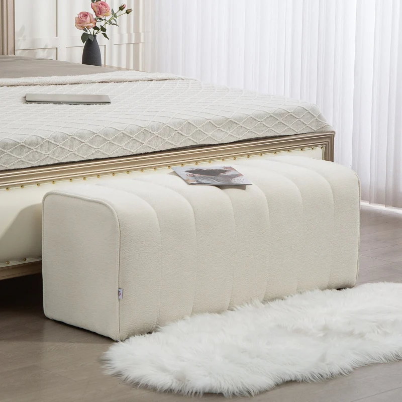 Modern Bedroom Bench Upholstered Wooden Frame Footrest - Cream White - Image 2
