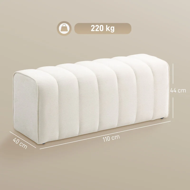 Modern Bedroom Bench Upholstered Wooden Frame Footrest - Cream White - Image 3