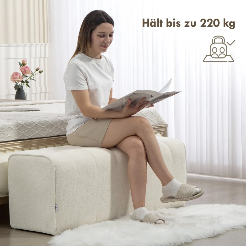 Modern Bedroom Bench Upholstered Wooden Frame Footrest - Cream White - Image 6