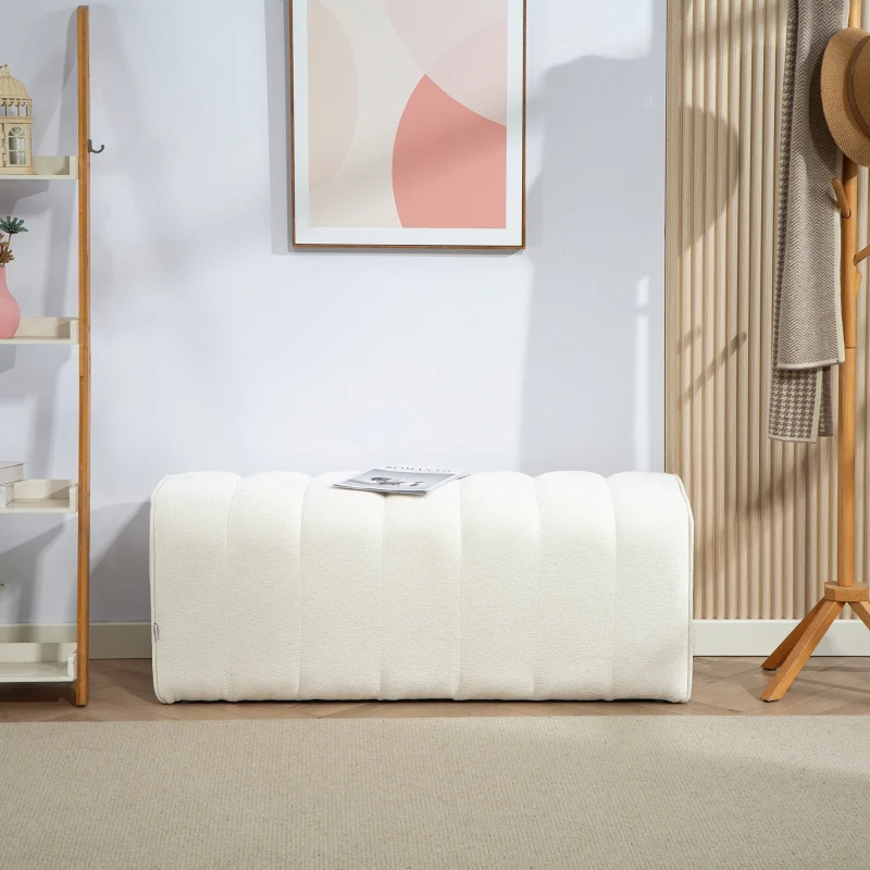Modern Bedroom Bench Upholstered Wooden Frame Footrest - Cream White - Image 8