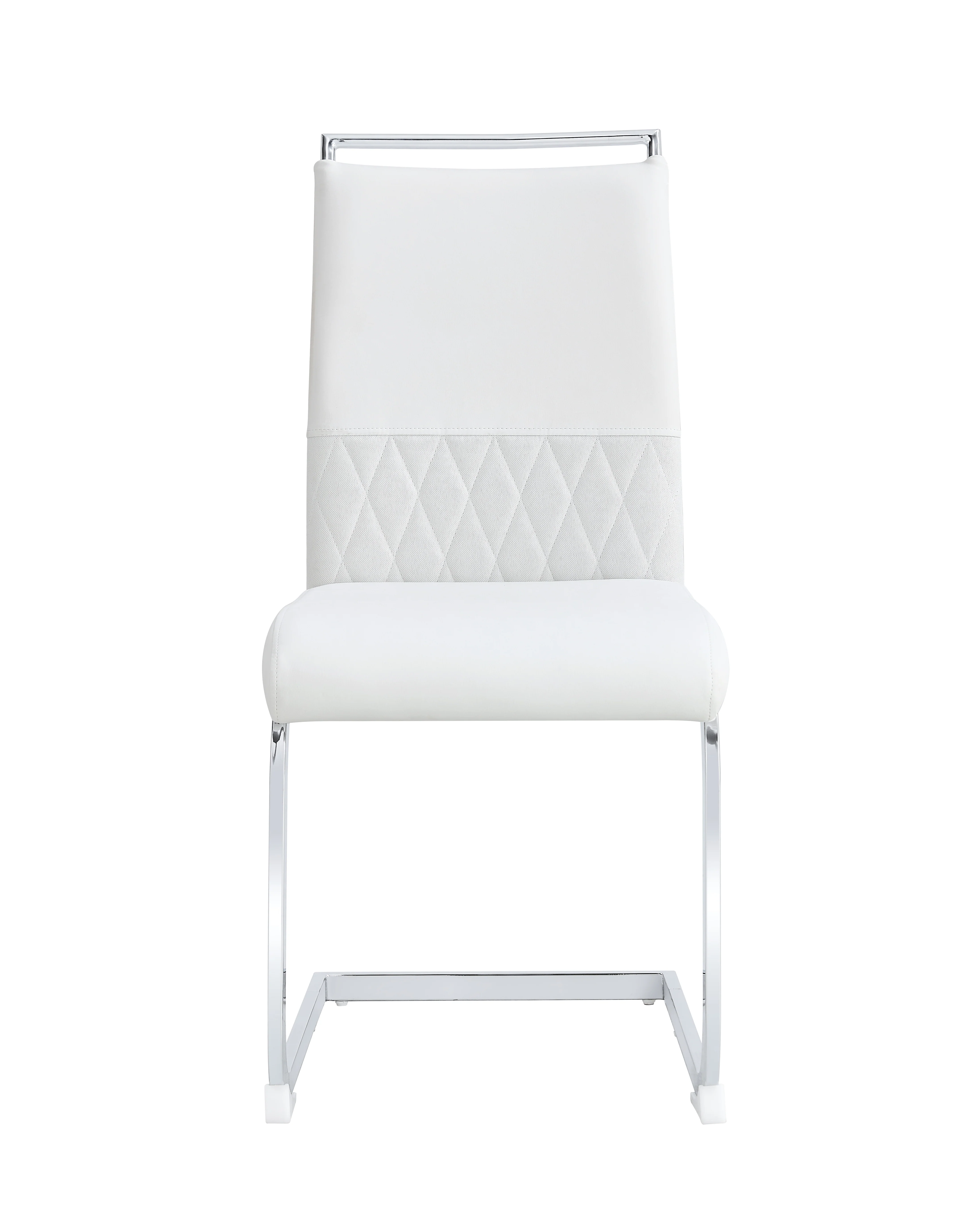 Modern Dining Chairs Set of 2, High-Backed Upholstered Side Chairs with Horizontal Stripe Backrest, White PU Leather & Linen - Image 3