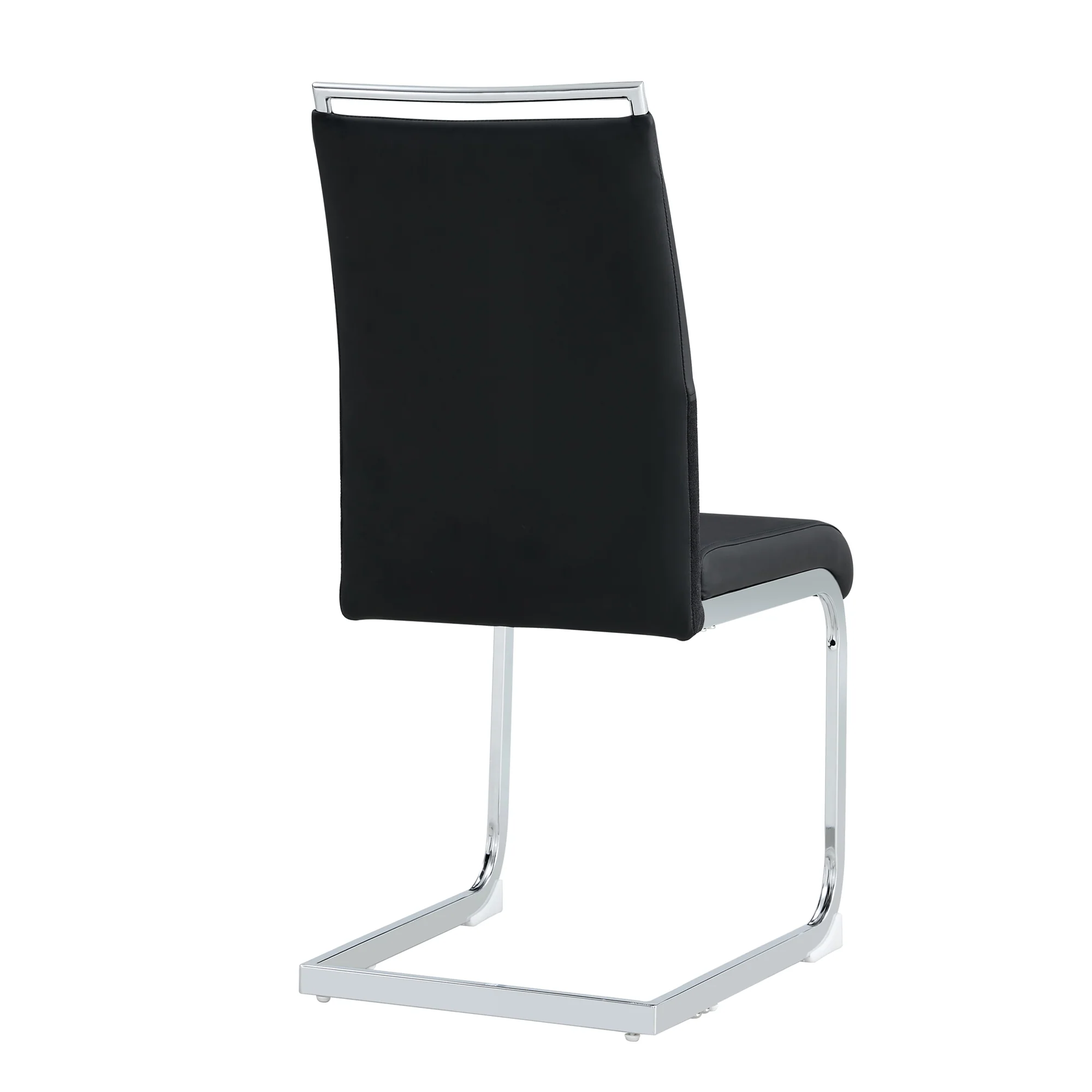 Modern Dining Chairs Set of 2 High-Backed Upholstered Side Chairs with Stripe Backrest PU Leather Linen Black - Image 10