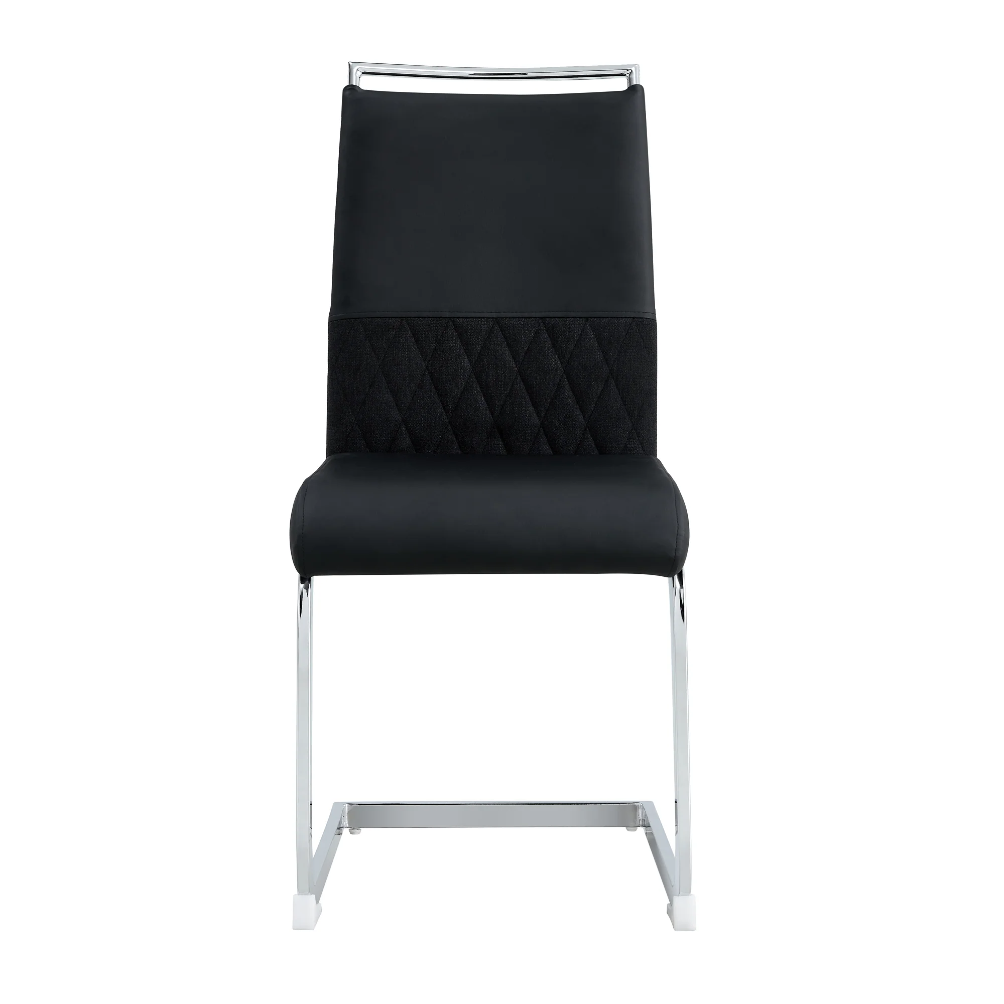 Modern Dining Chairs Set of 2 High-Backed Upholstered Side Chairs with Stripe Backrest PU Leather Linen Black - Image 8