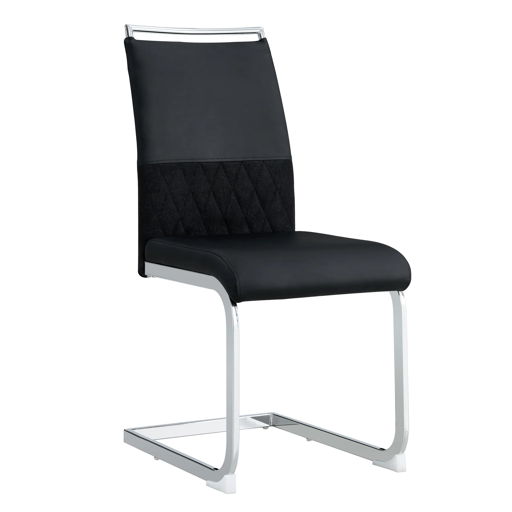 Modern Dining Chairs Set of 2 High-Backed Upholstered Side Chairs with Stripe Backrest PU Leather Linen Black - Image 9