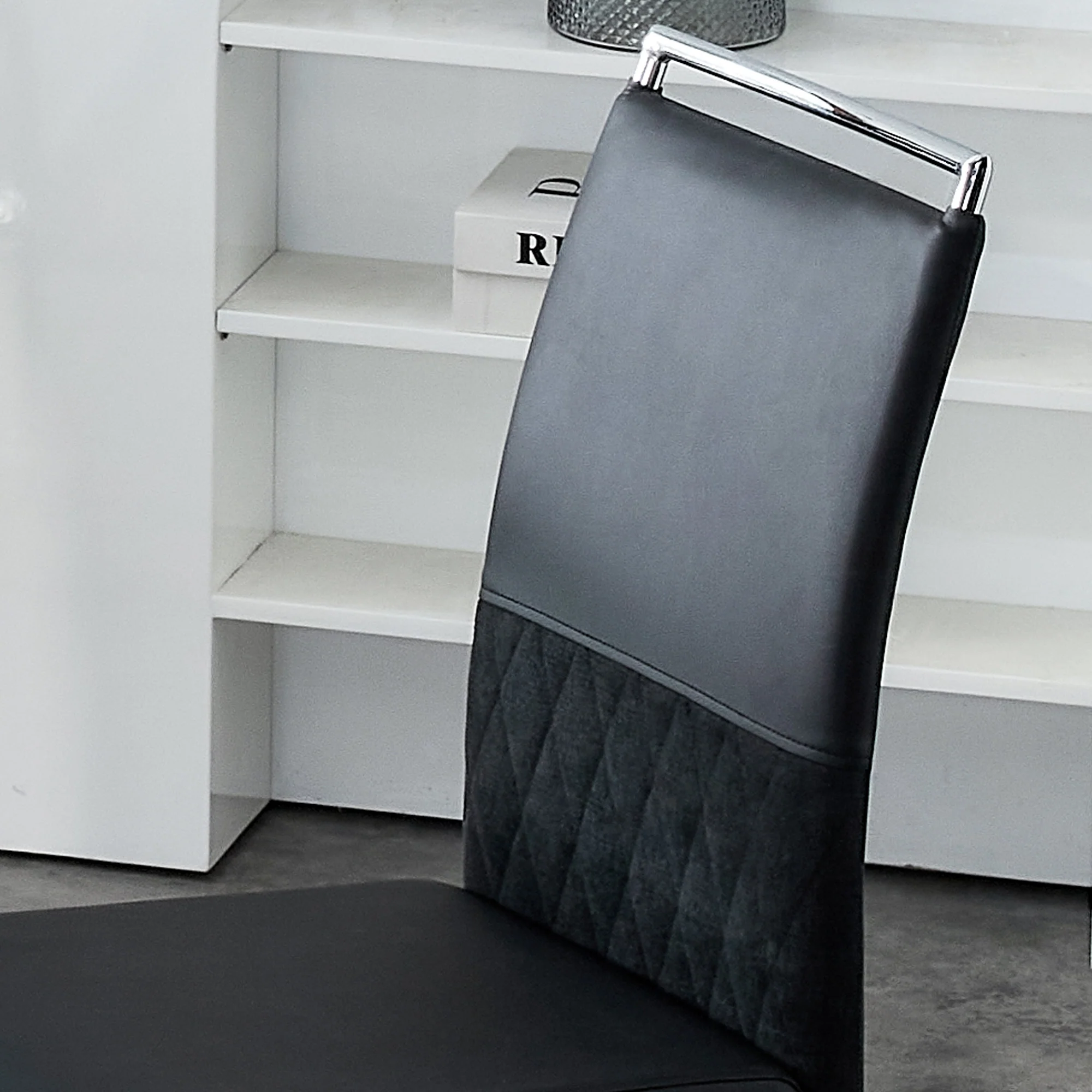Modern Dining Chairs Set of 4, High-Backed Upholstered Side Chair with Horizontal Stripe Backrest, Black PU Leather and Linen - Image 4