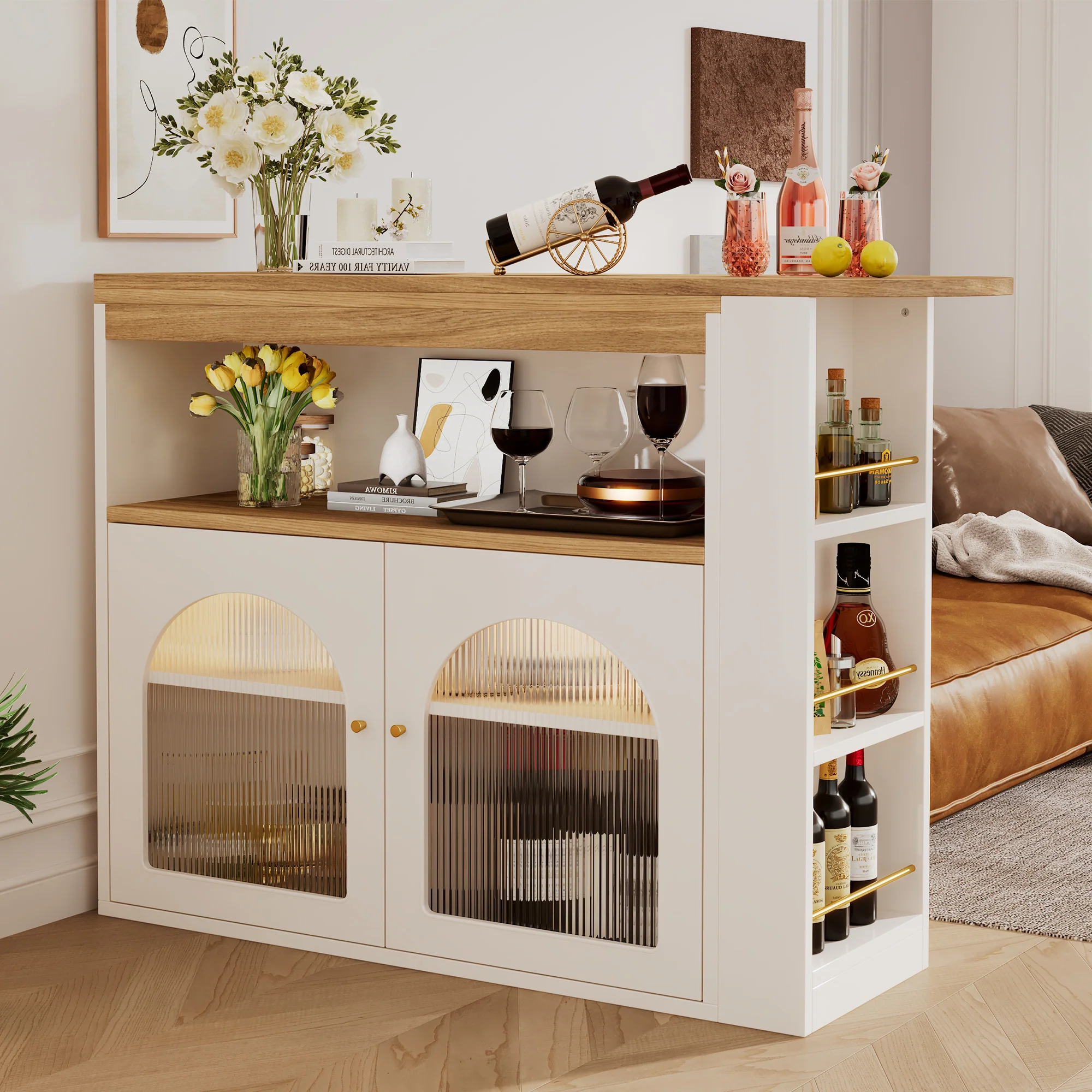Modern Extendable Bar Table Rotatable Storage LED Bistro White - Image 10