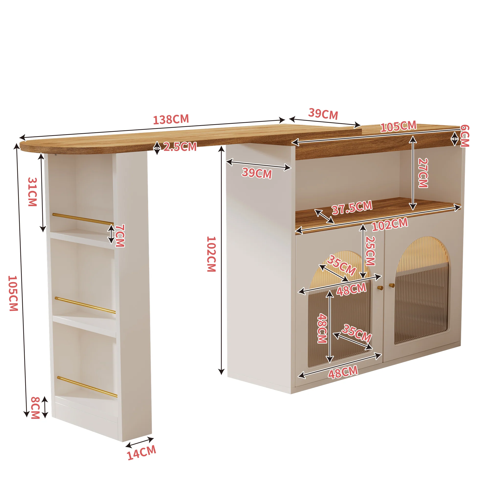 Modern Extendable Bar Table Rotatable Storage LED Bistro White - Image 5