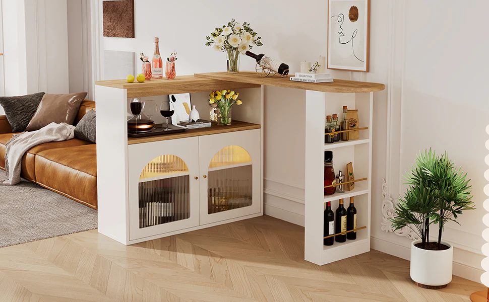 Modern Extendable Bar Table Rotatable Storage LED Bistro White - Image 7