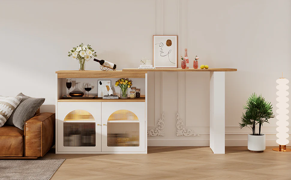Modern Extendable Bar Table Rotatable Storage LED Bistro White - Image 9