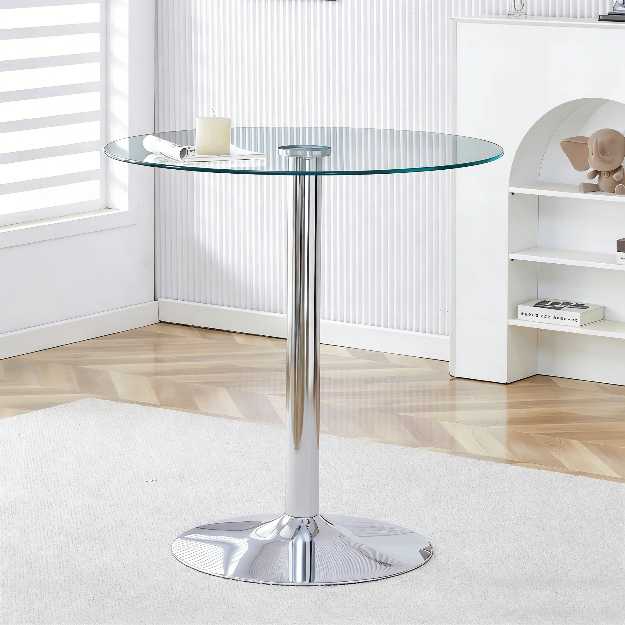 Modern Glass Beam Table Minimalist Ø89cm 92cm High - Image 2