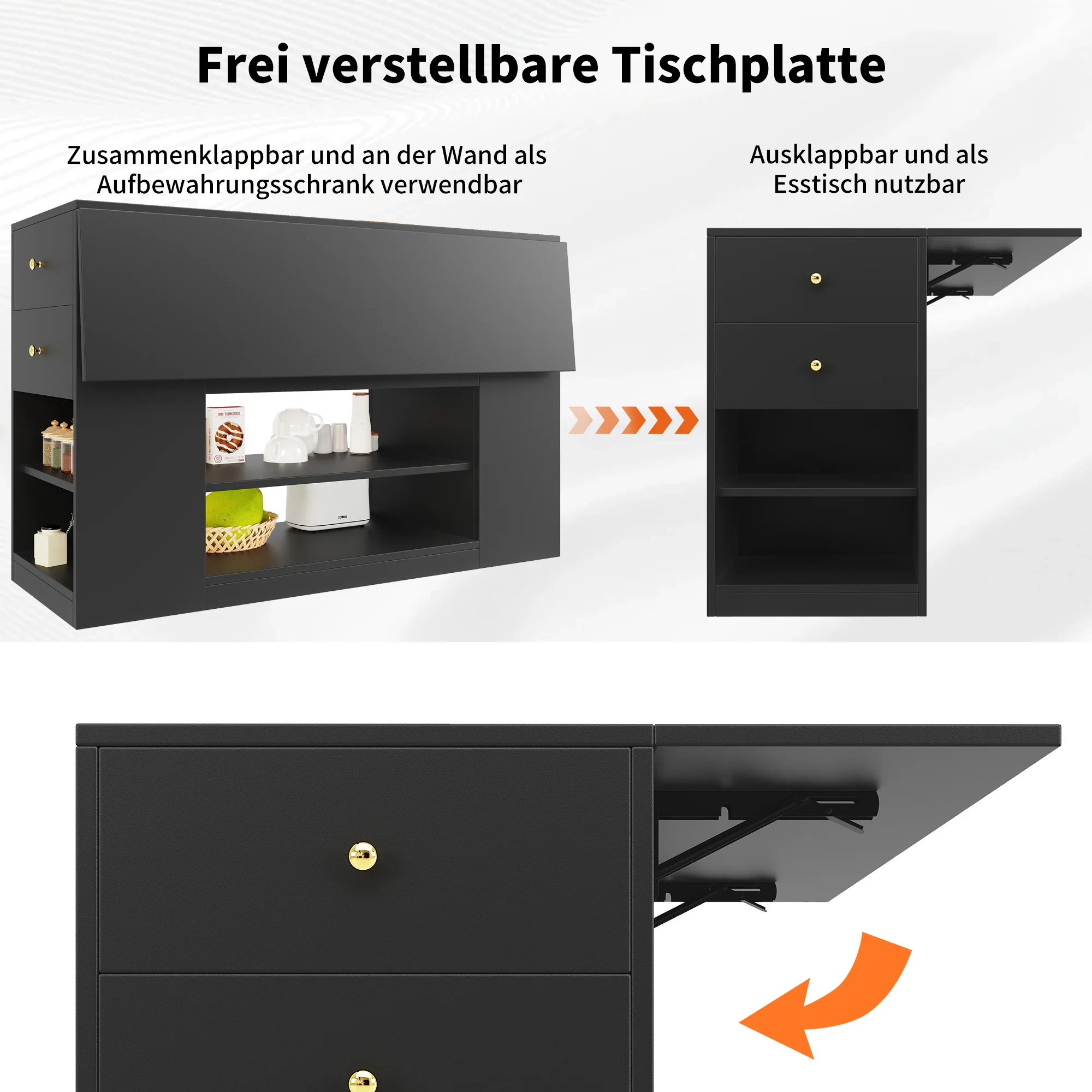 Modern Kitchen Island Cabinet Drawers Shelves Buffet Storage - Black - Image 8