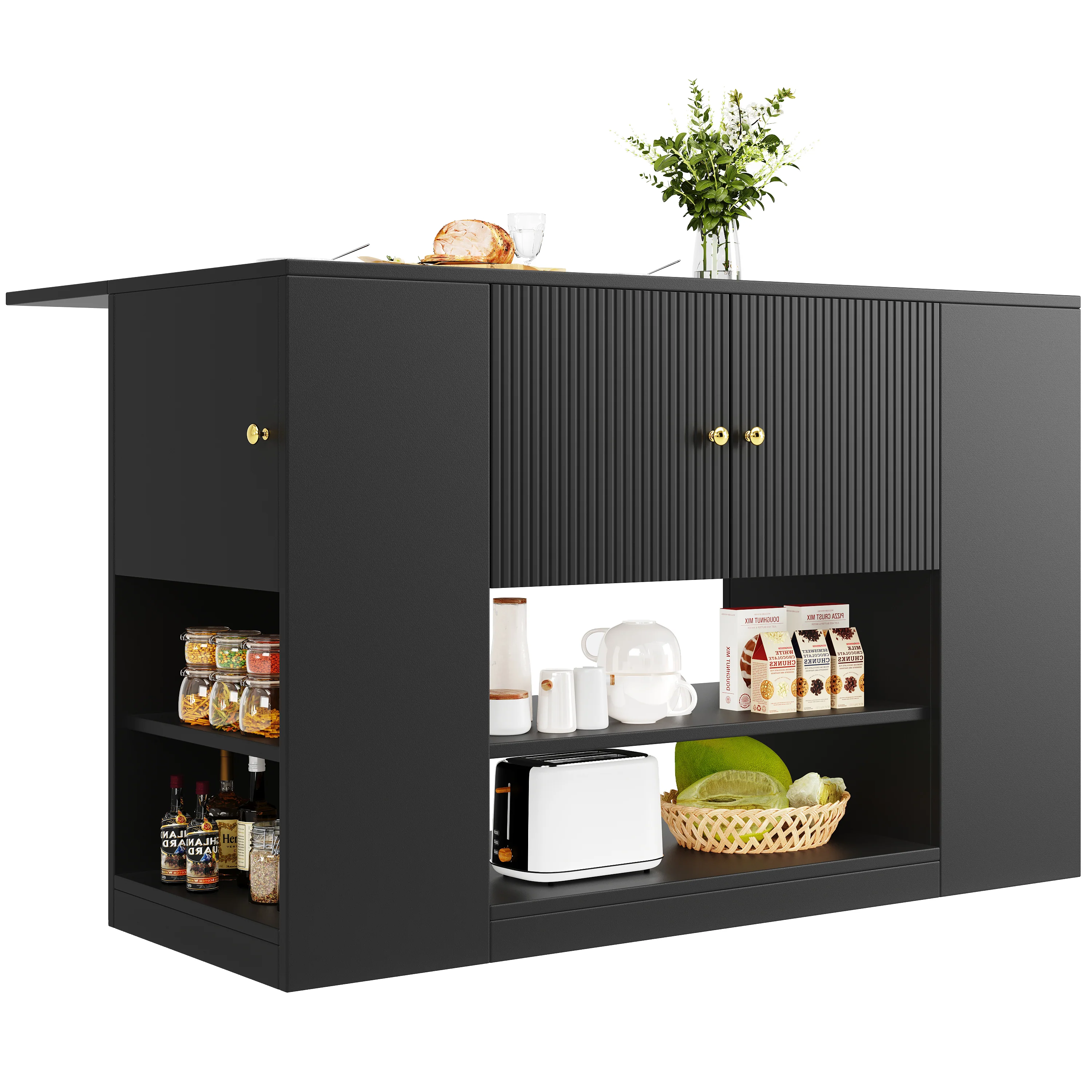 Modern Kitchen Island Cabinet Drawers Shelves Buffet Storage - Black - Image 9