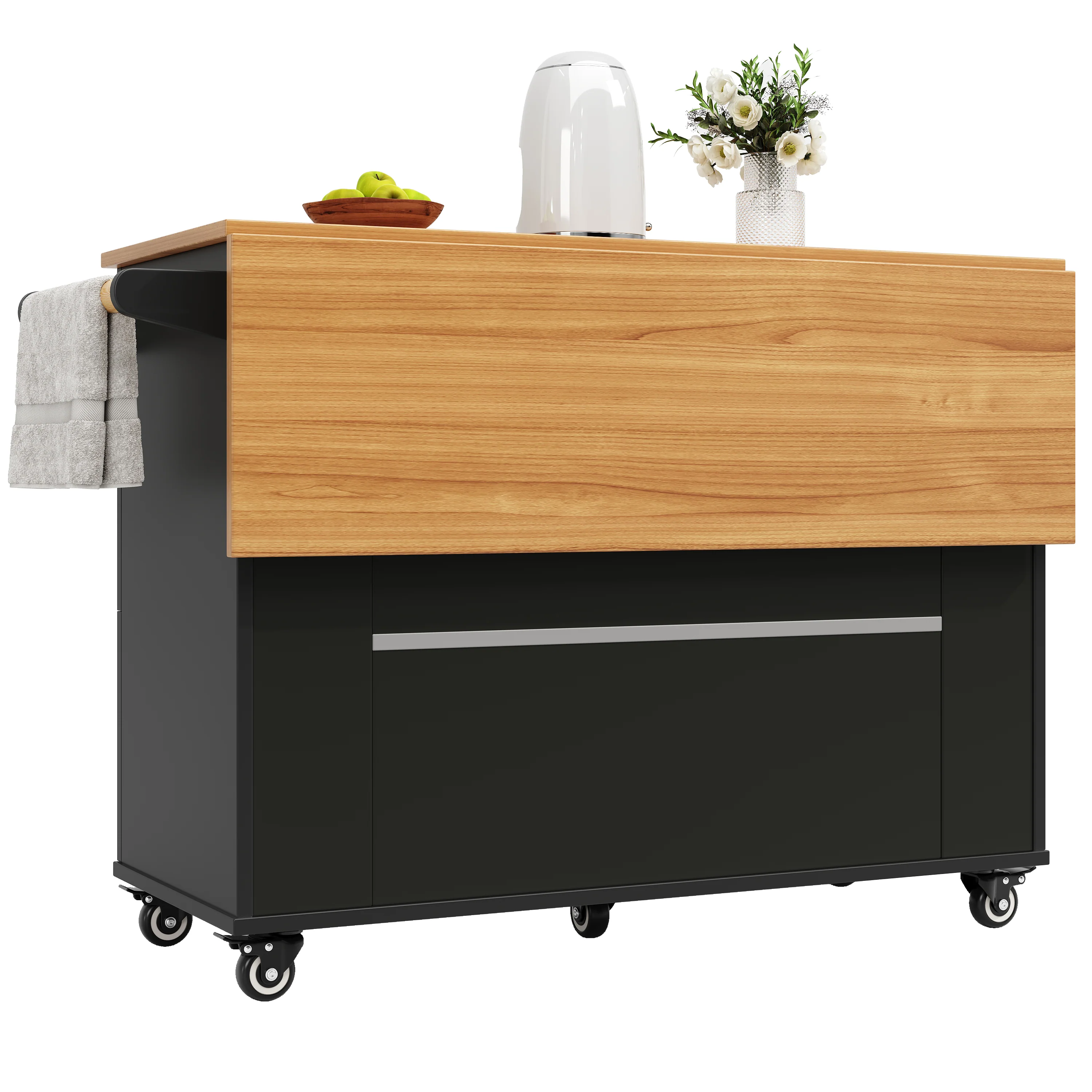 Modern Kitchen Island Dining Table Multifunctional with Storage Wood Grain Black - Image 5