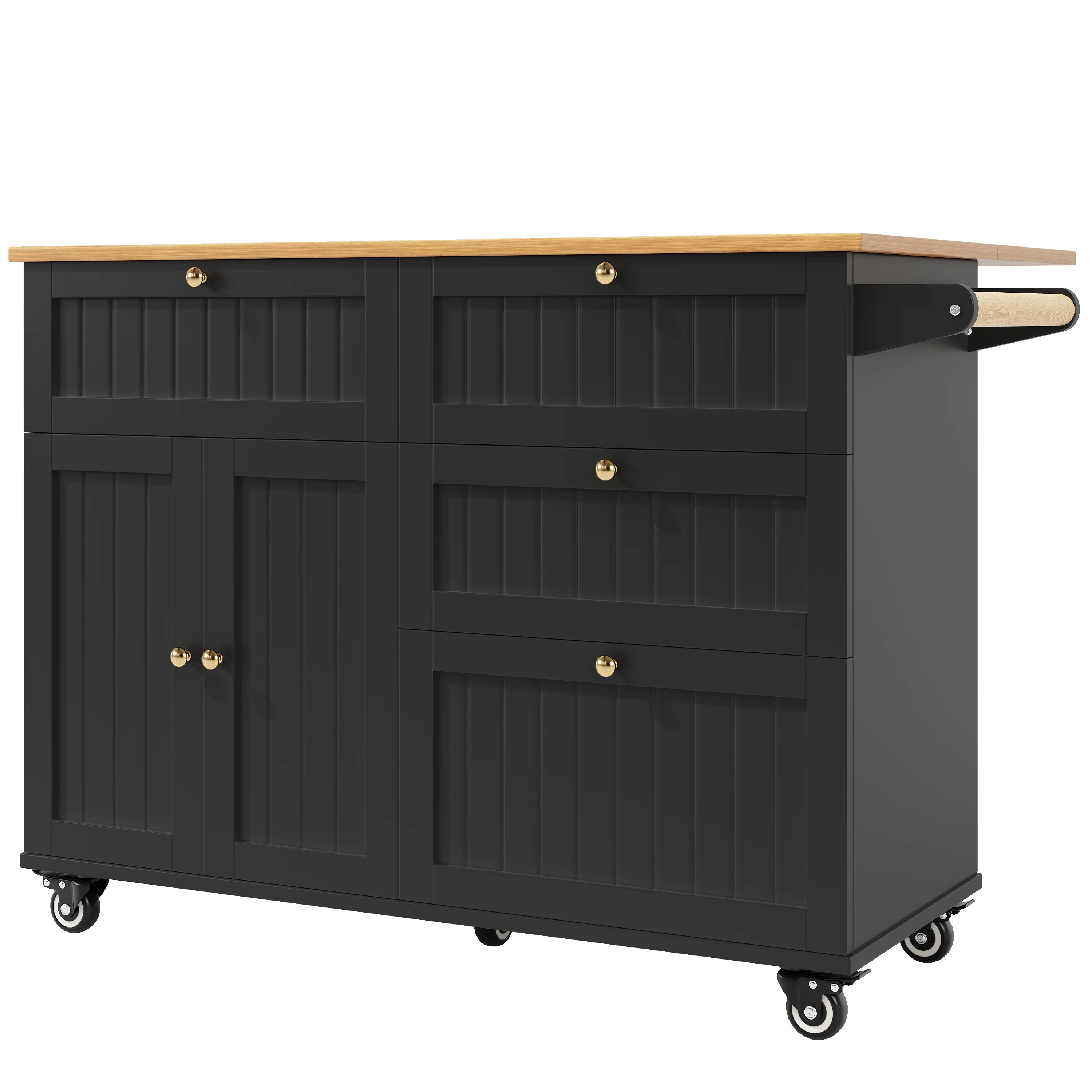 Modern Kitchen Island Dining Table Multifunctional with Storage Wood Grain Black - Image 7