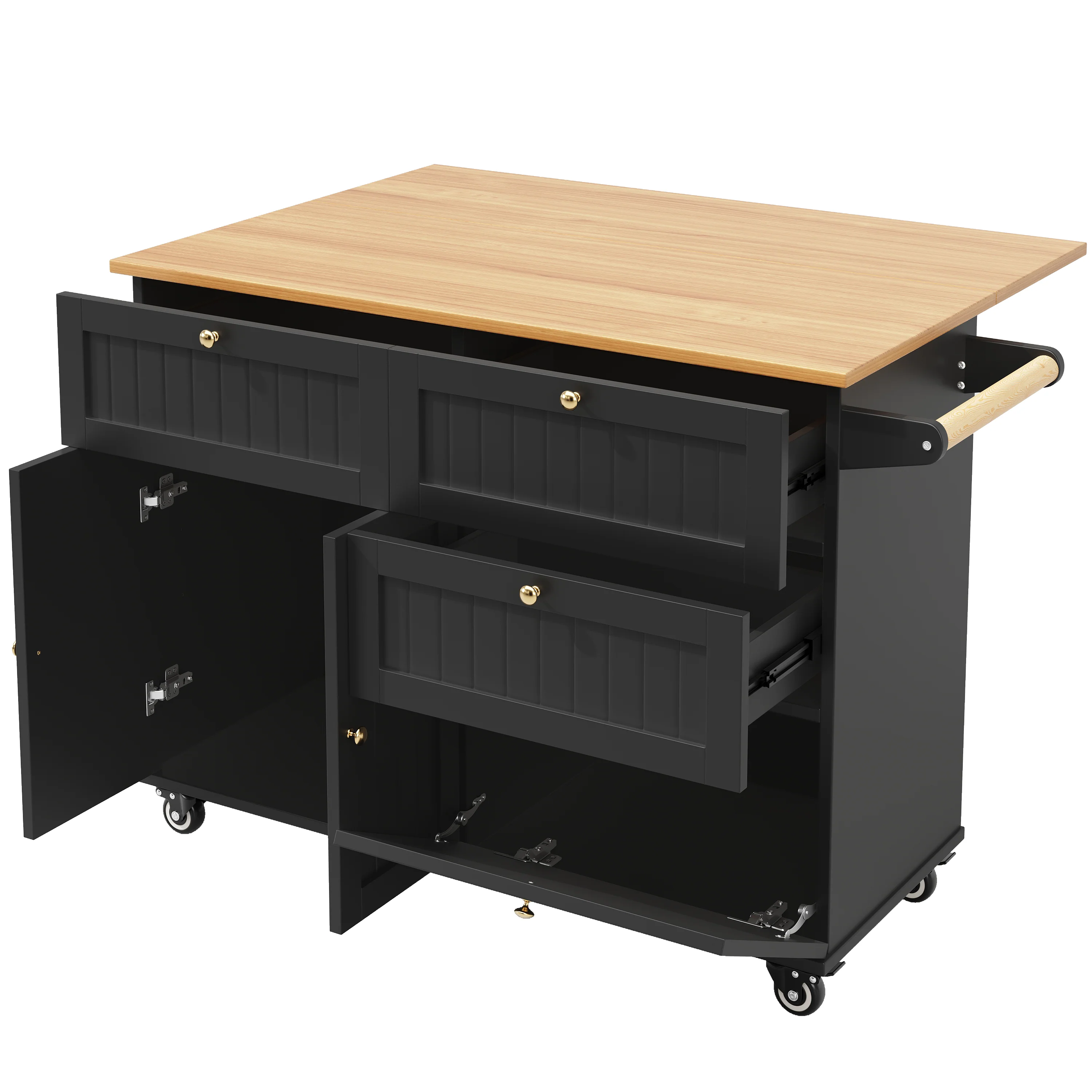 Modern Kitchen Island Dining Table Multifunctional with Storage Wood Grain Black - Image 9
