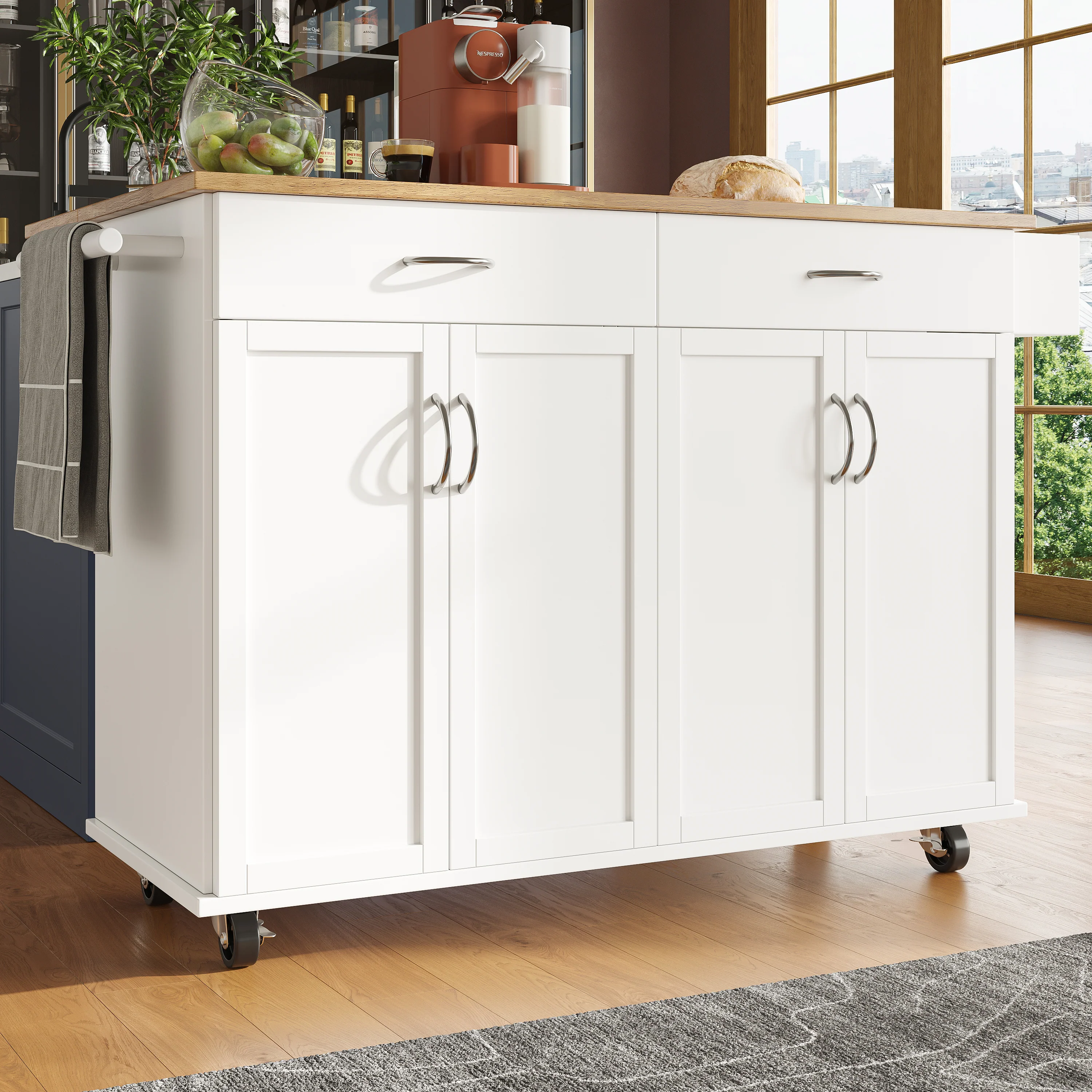 Modern Kitchen Island Dining Table Storage 106cm - White - Image 2
