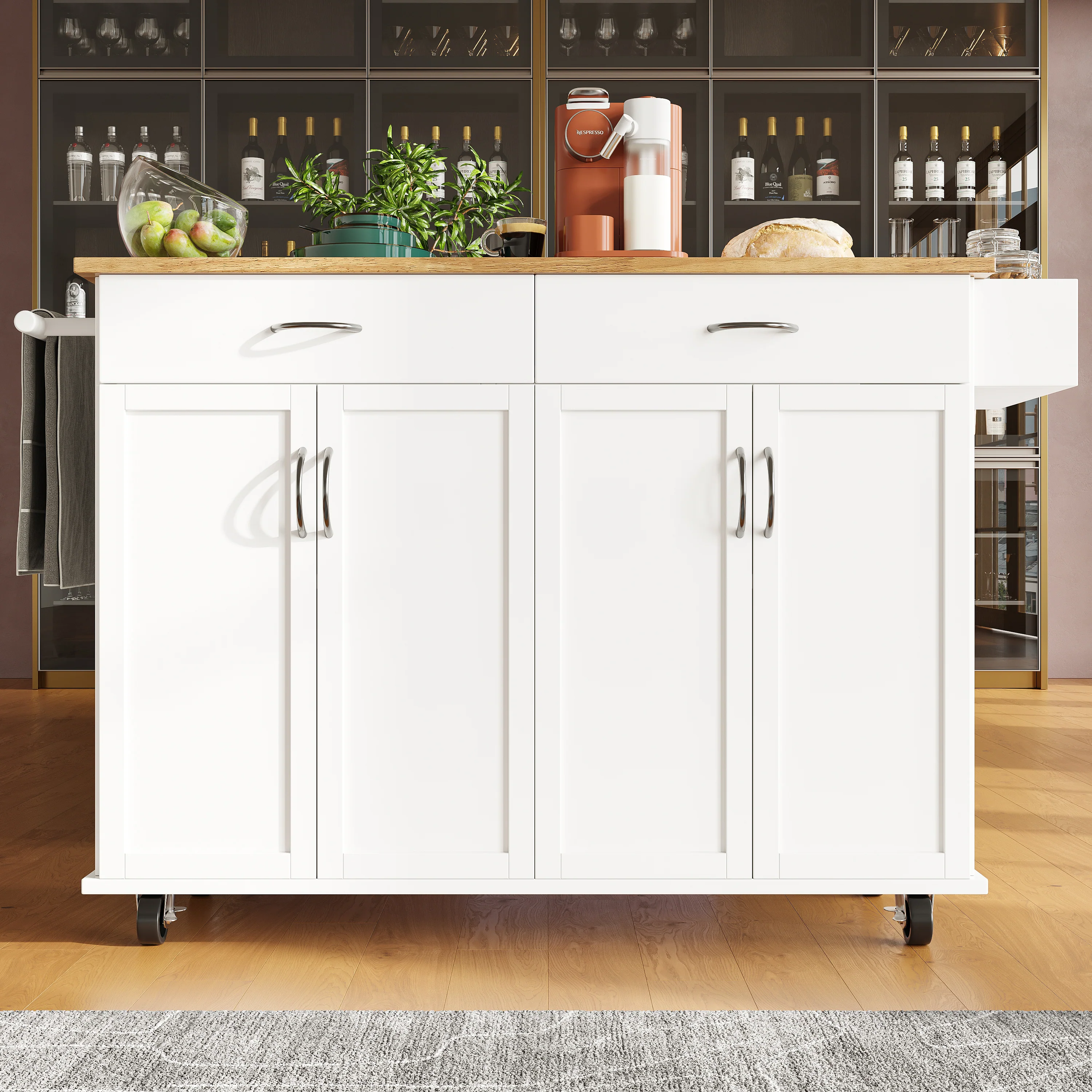 Modern Kitchen Island Dining Table Storage 106cm - White - Image 3