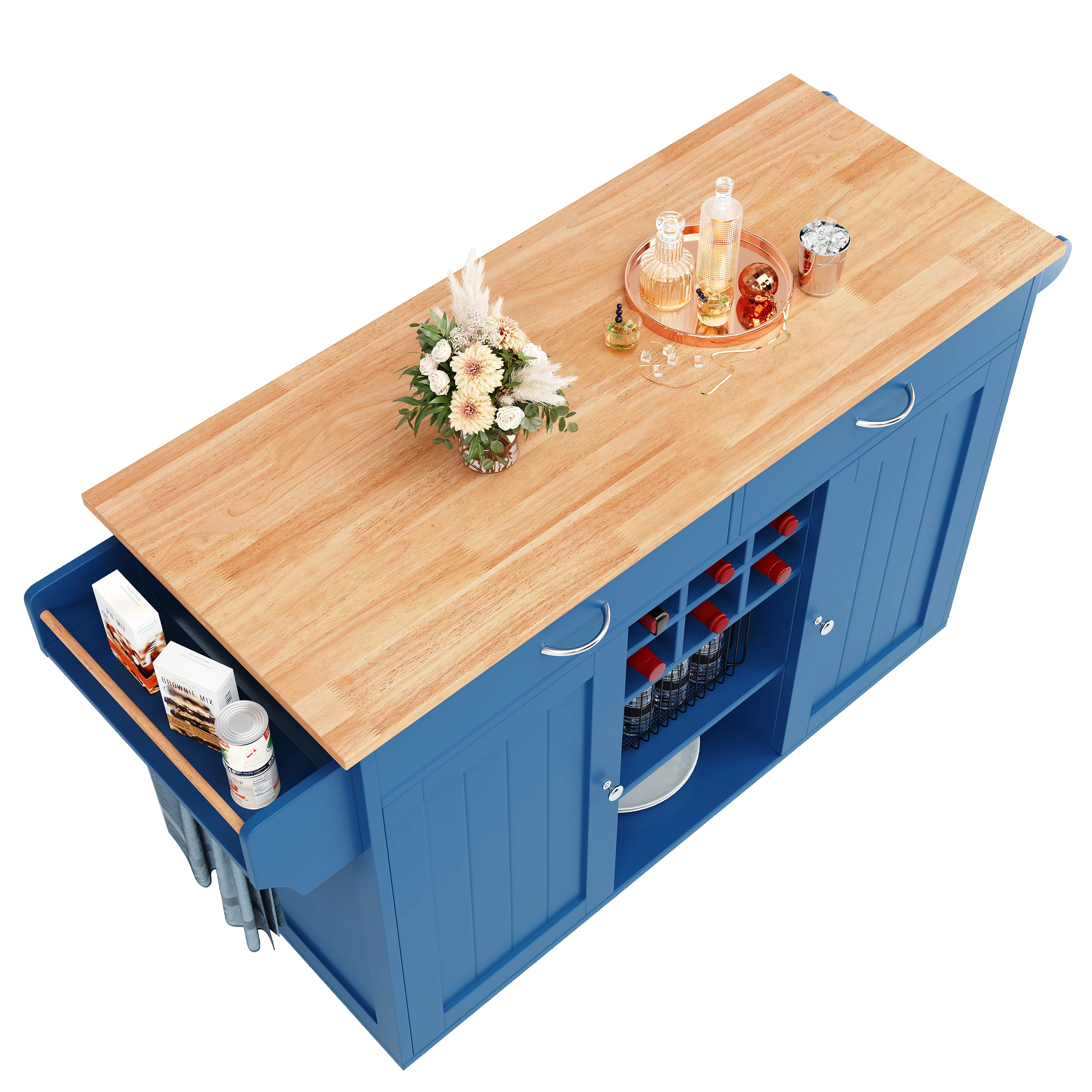 Modern Kitchen Island Dining Table Storage Wood Grain - Blue - Image 10