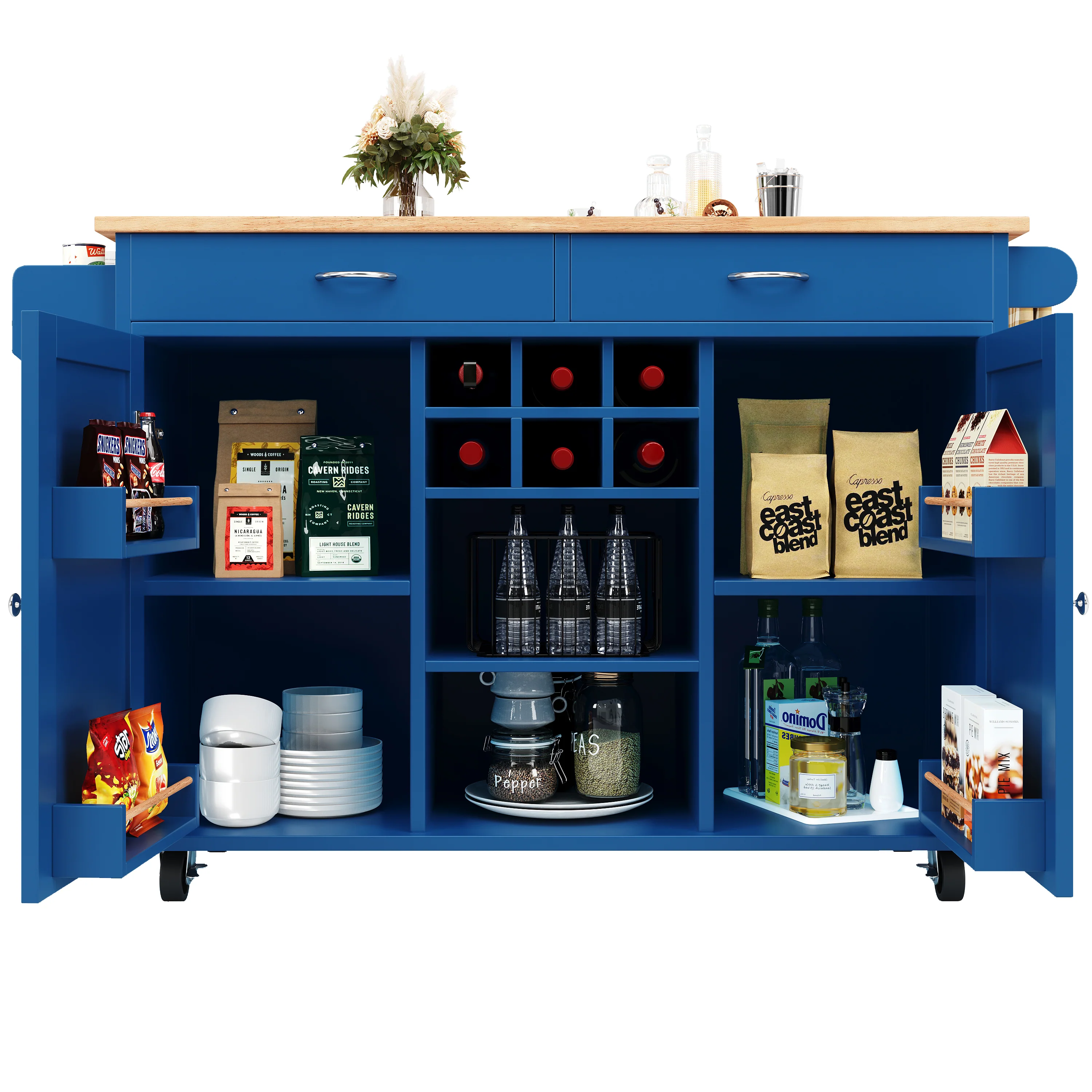 Modern Kitchen Island Dining Table Storage Wood Grain - Blue - Image 6