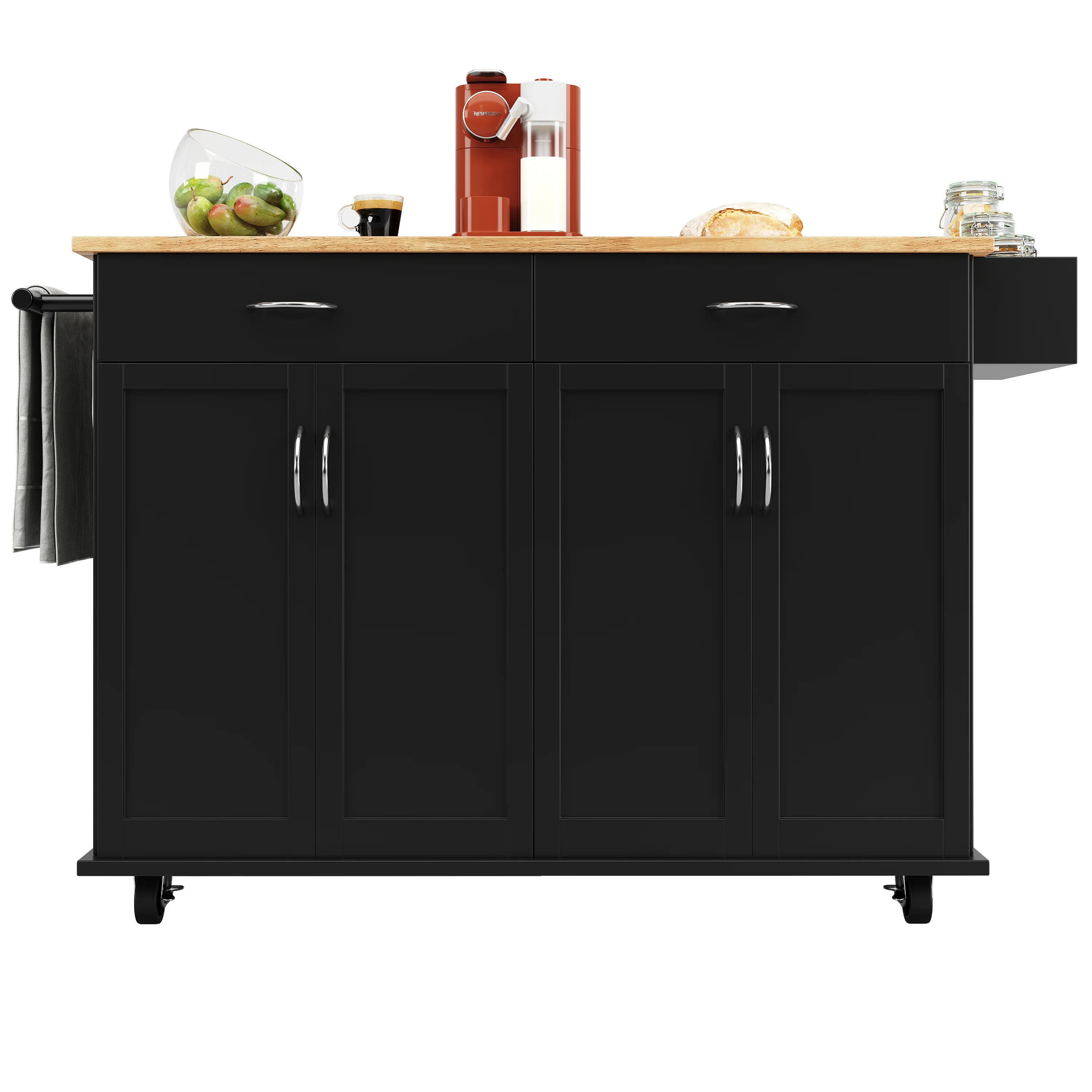 Modern Kitchen Island Multifunctional Dining Cart Storage - Black - Image 9