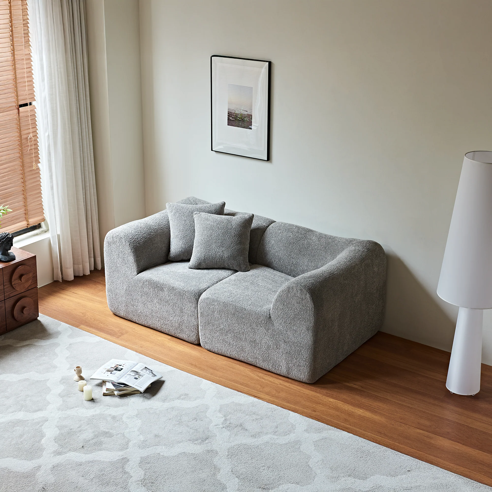 Modern Loveseat 2-Seater Space-Saving with Cushions - Velvet - Image 2