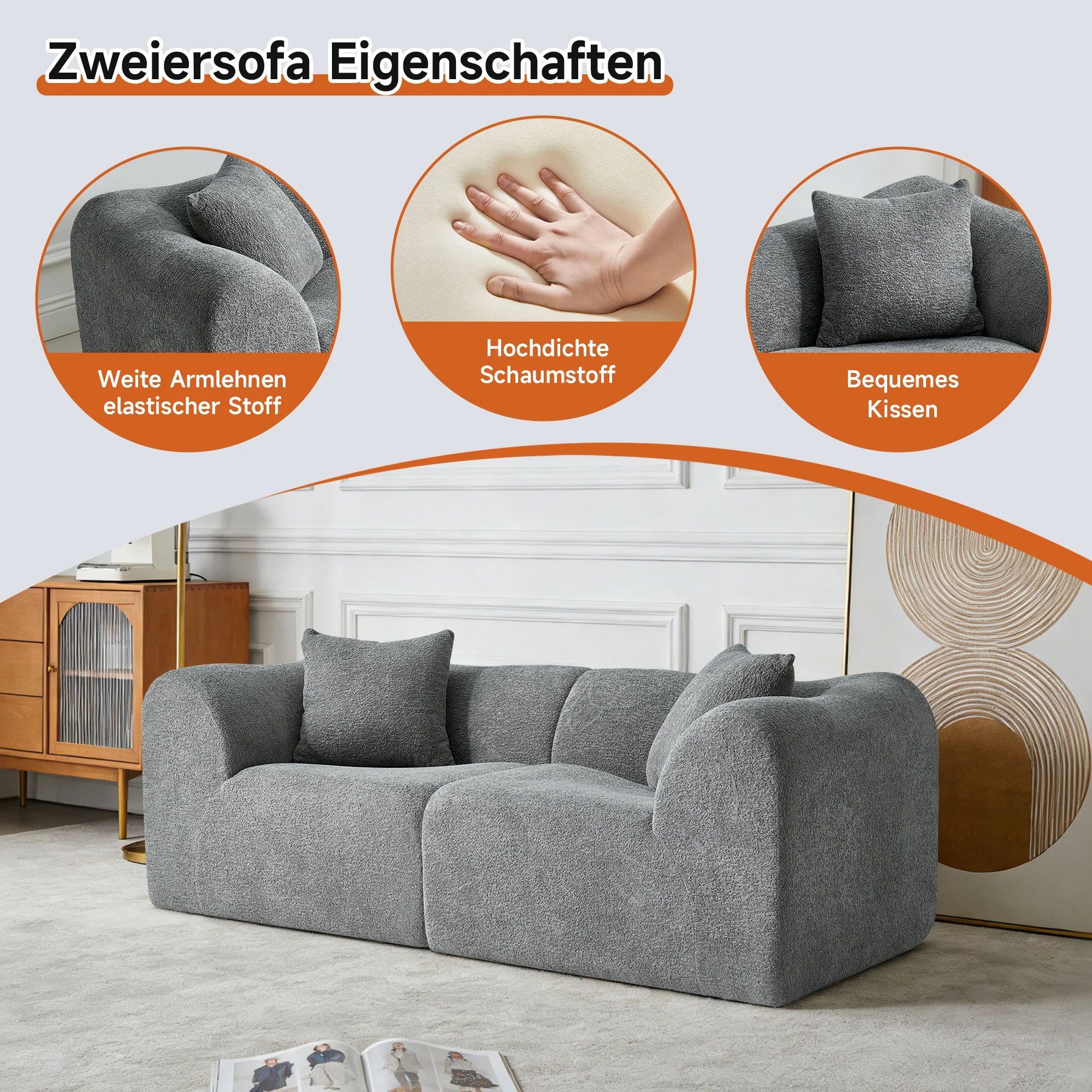 Modern Loveseat 2-Seater Space-Saving with Cushions - Velvet - Image 4