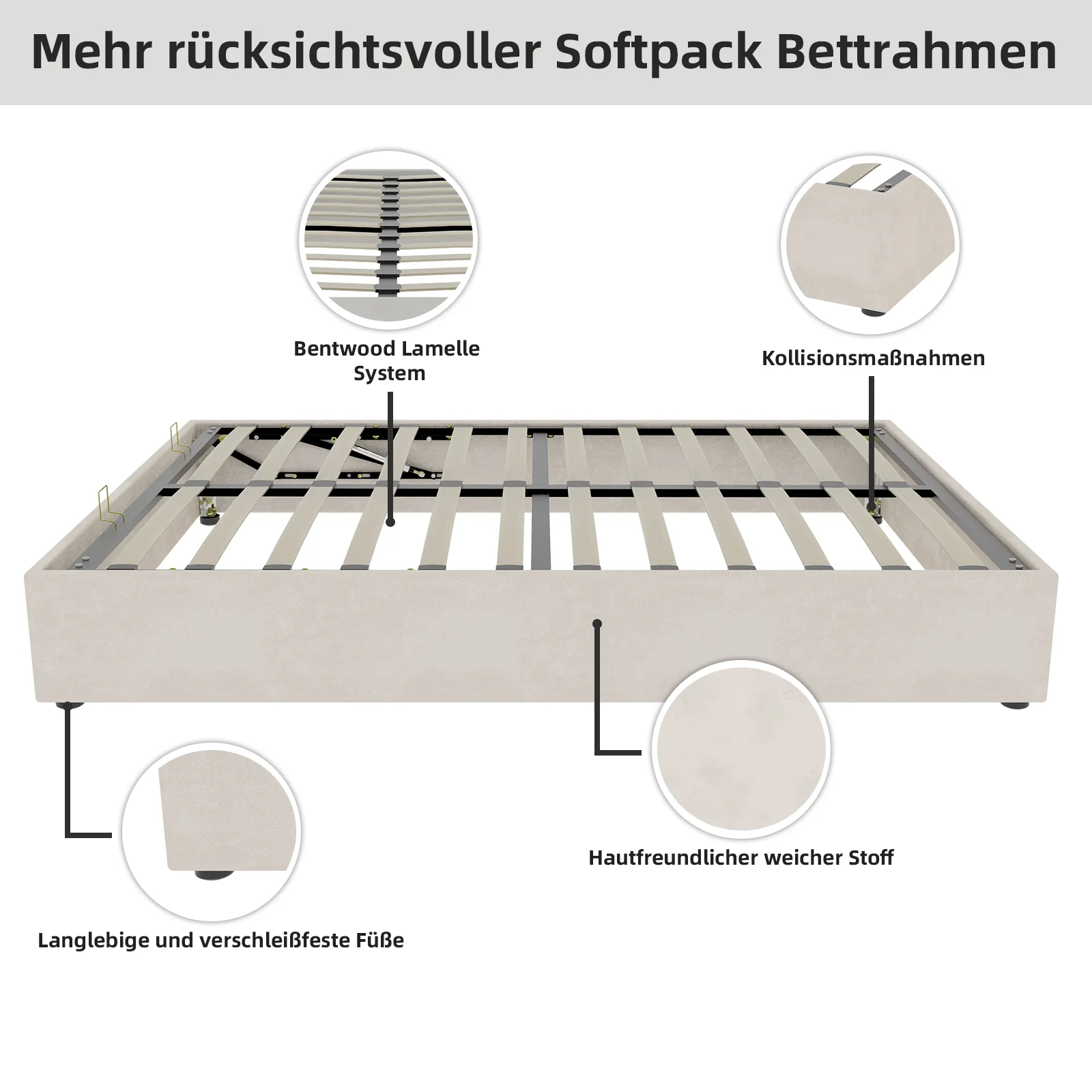 Modern Minimalist Bed Frame 140x200cm Hydraulic Storage - Beige Dutch Velvet - Image 10