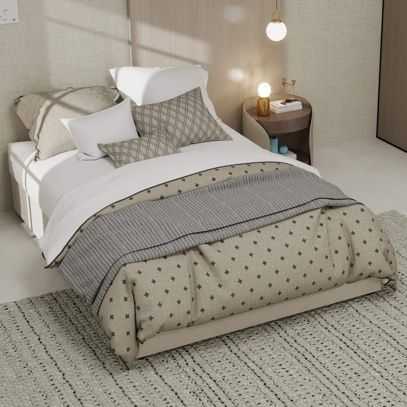Modern Minimalist Bed Frame 140x200cm Hydraulic Storage - Beige Dutch Velvet - Image 6