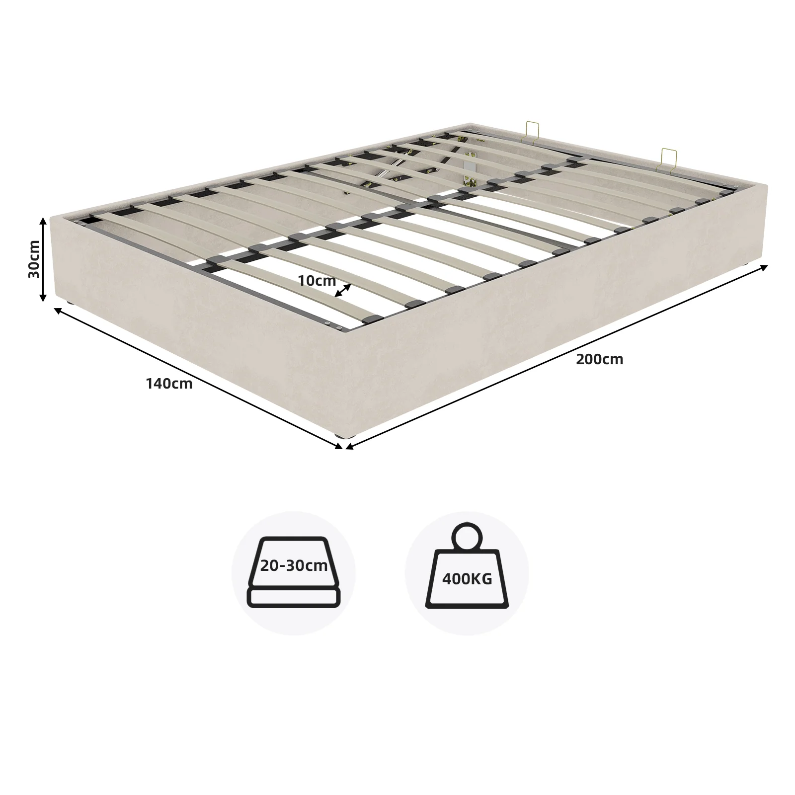 Modern Minimalist Bed Frame 140x200cm Hydraulic Storage - Beige Dutch Velvet - Image 7