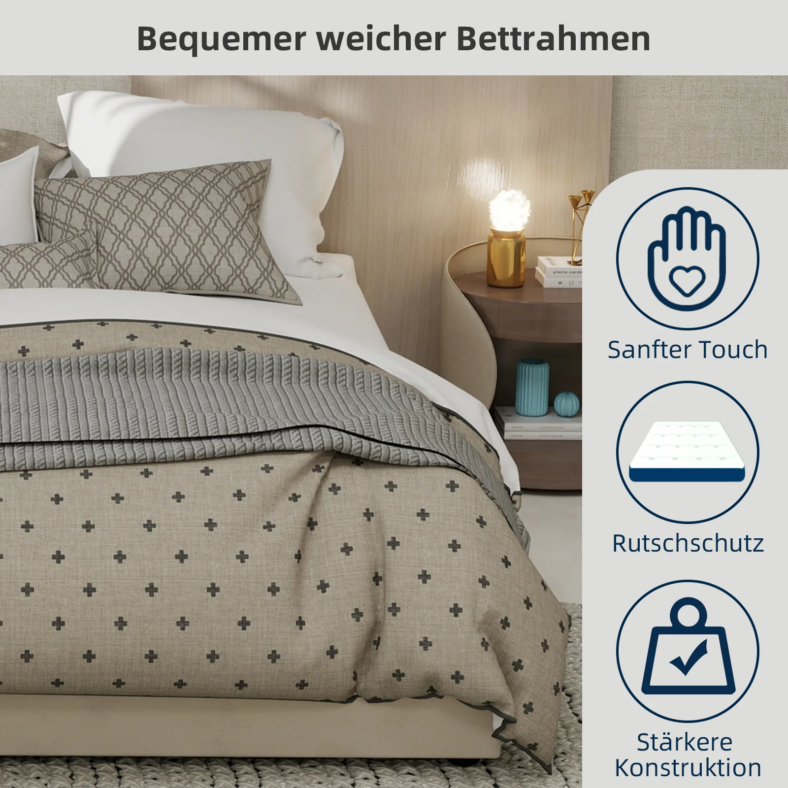 Modern Minimalist Bed Frame 140x200cm Hydraulic Storage - Beige Dutch Velvet - Image 9