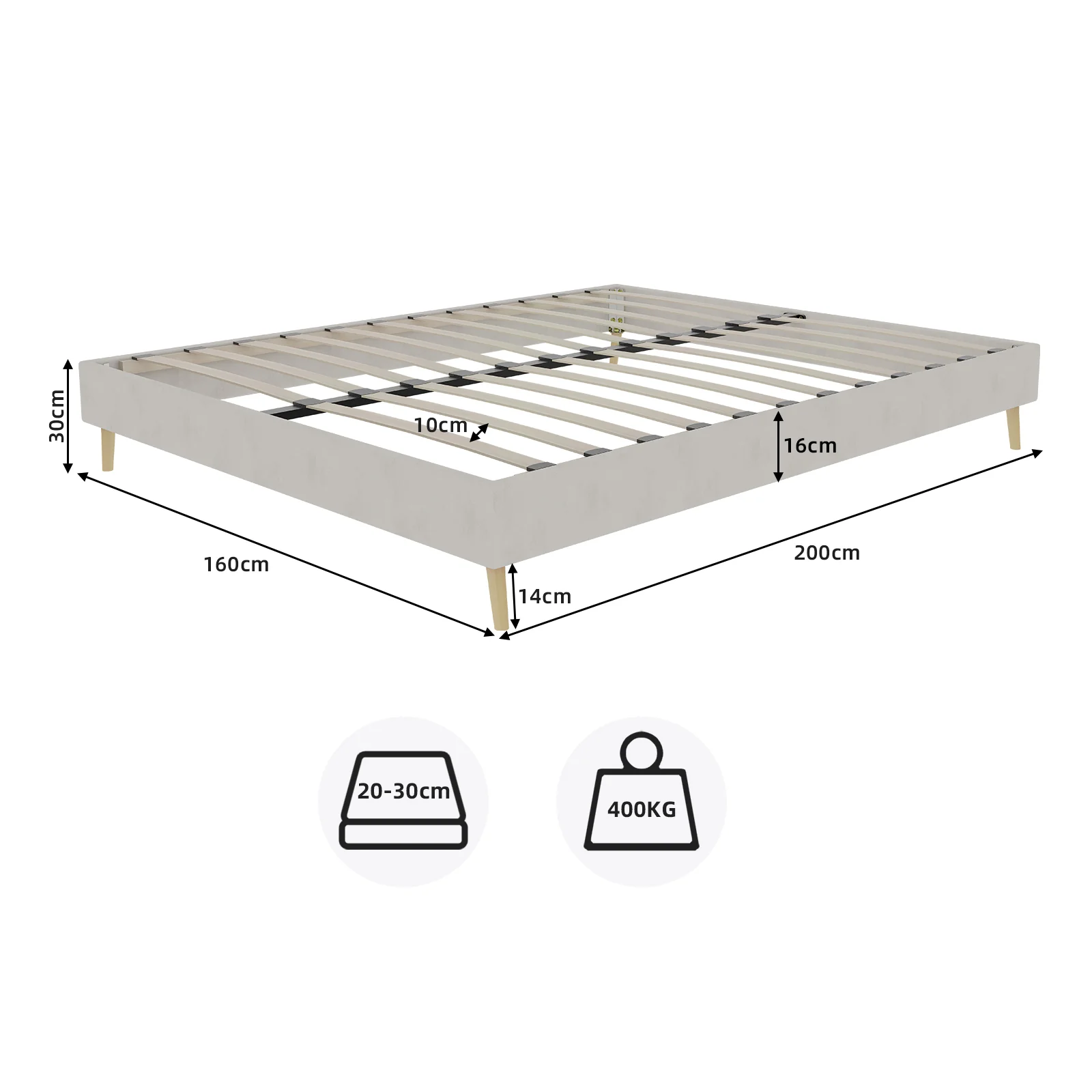 Modern Minimalist Bed Frame 160x200cm Low Box Dutch Velvet Beige - Image 10