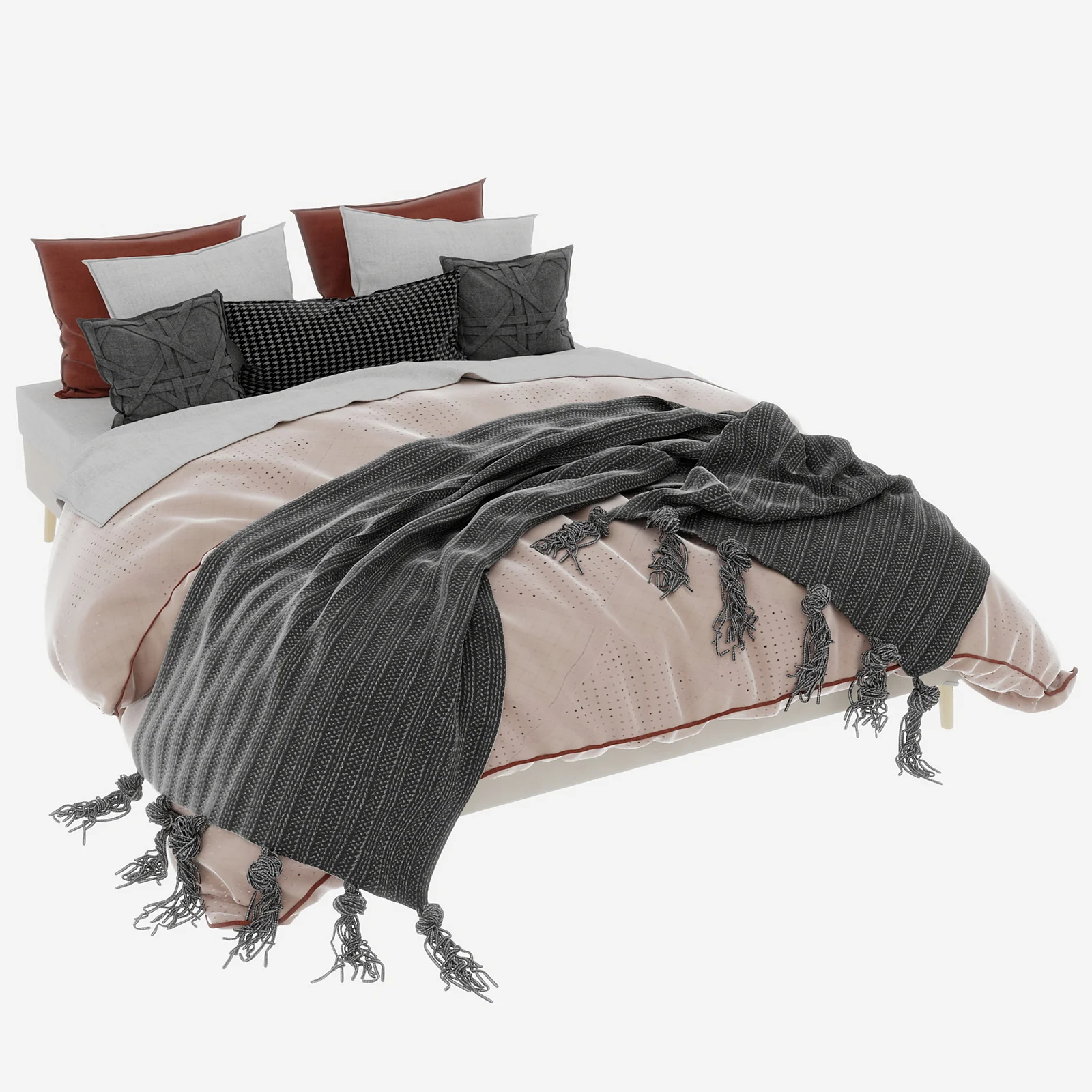 Modern Minimalist Bed Frame 160x200cm Low Box Dutch Velvet Beige - Image 4