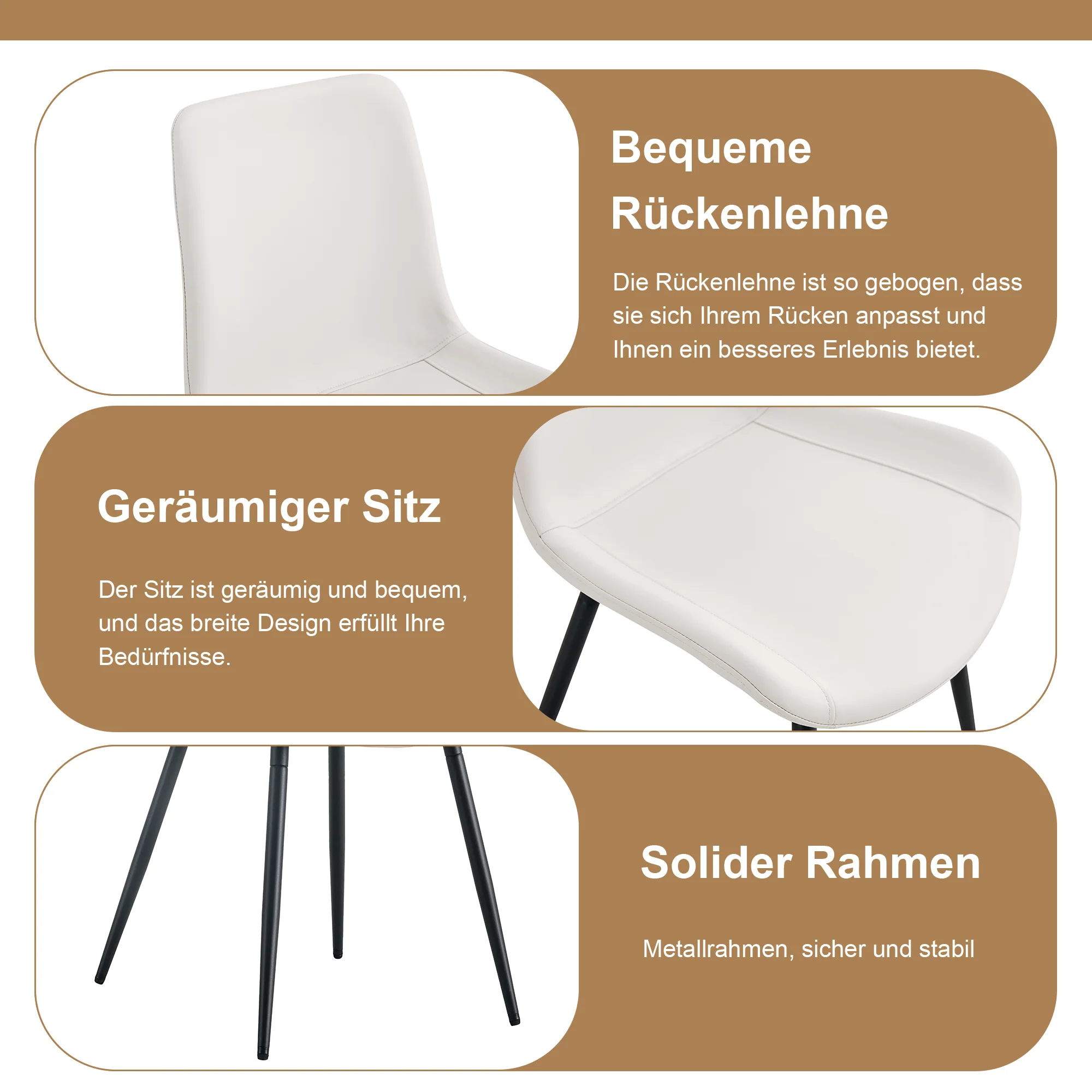 Modern Minimalist Round Table Set 100cm Storage 4 PU Chairs - Brown Wood/White - Image 7