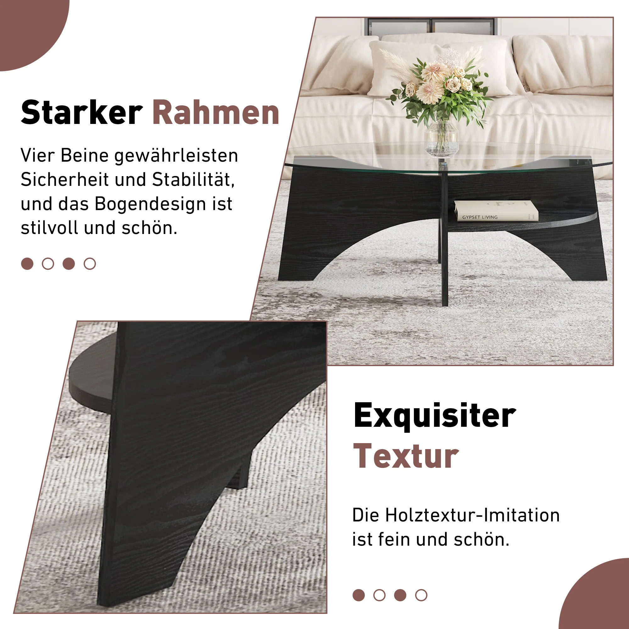 Modern Oval Side Table Multifunctional Safety Glass 105x60cm Black Wood Look - Image 7