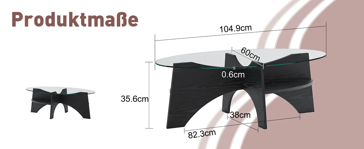 Modern Oval Side Table Multifunctional Safety Glass 105x60cm Black Wood Look - Image 8