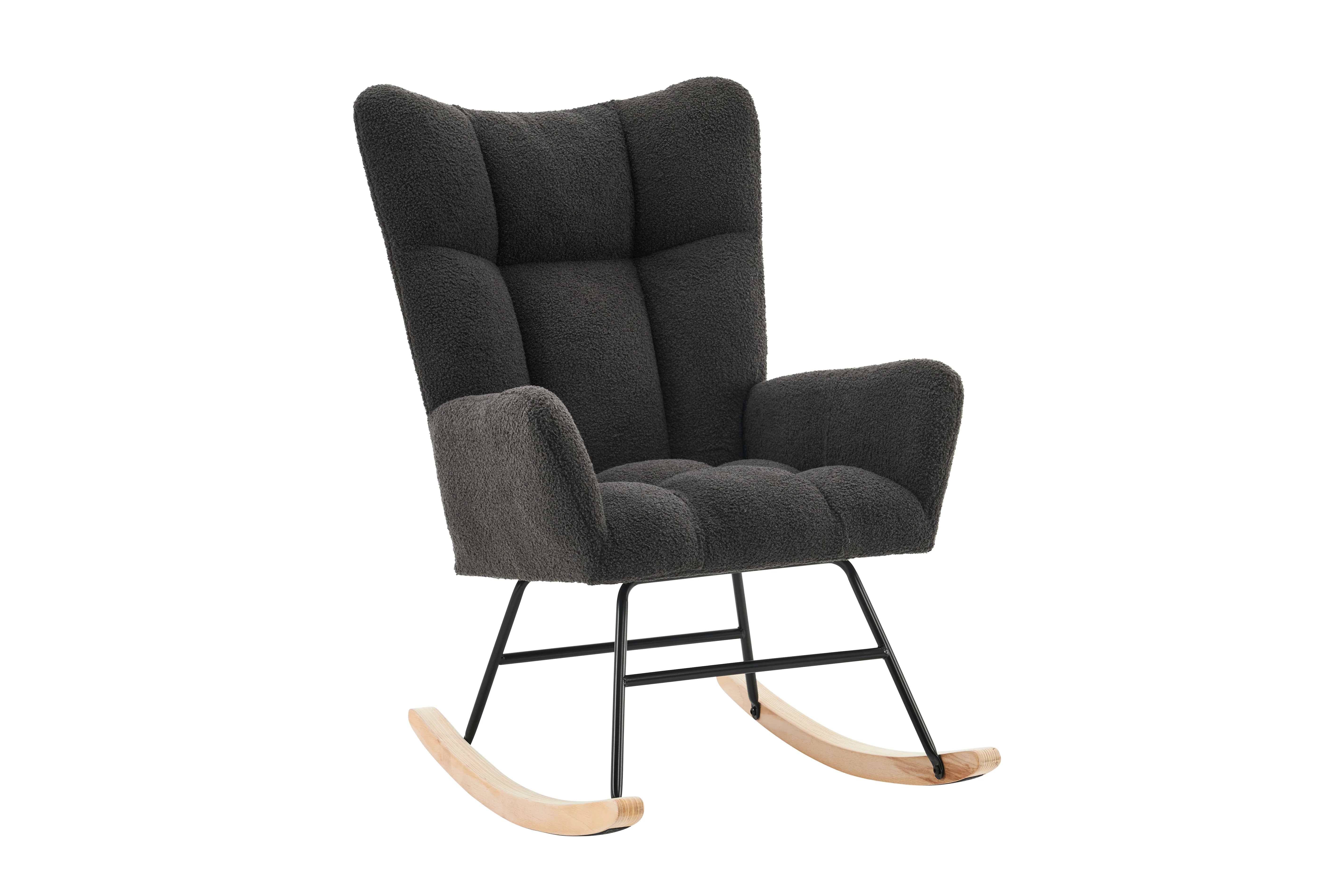 Modern Rocking Chair High Back Armrests - Grey - Image 7