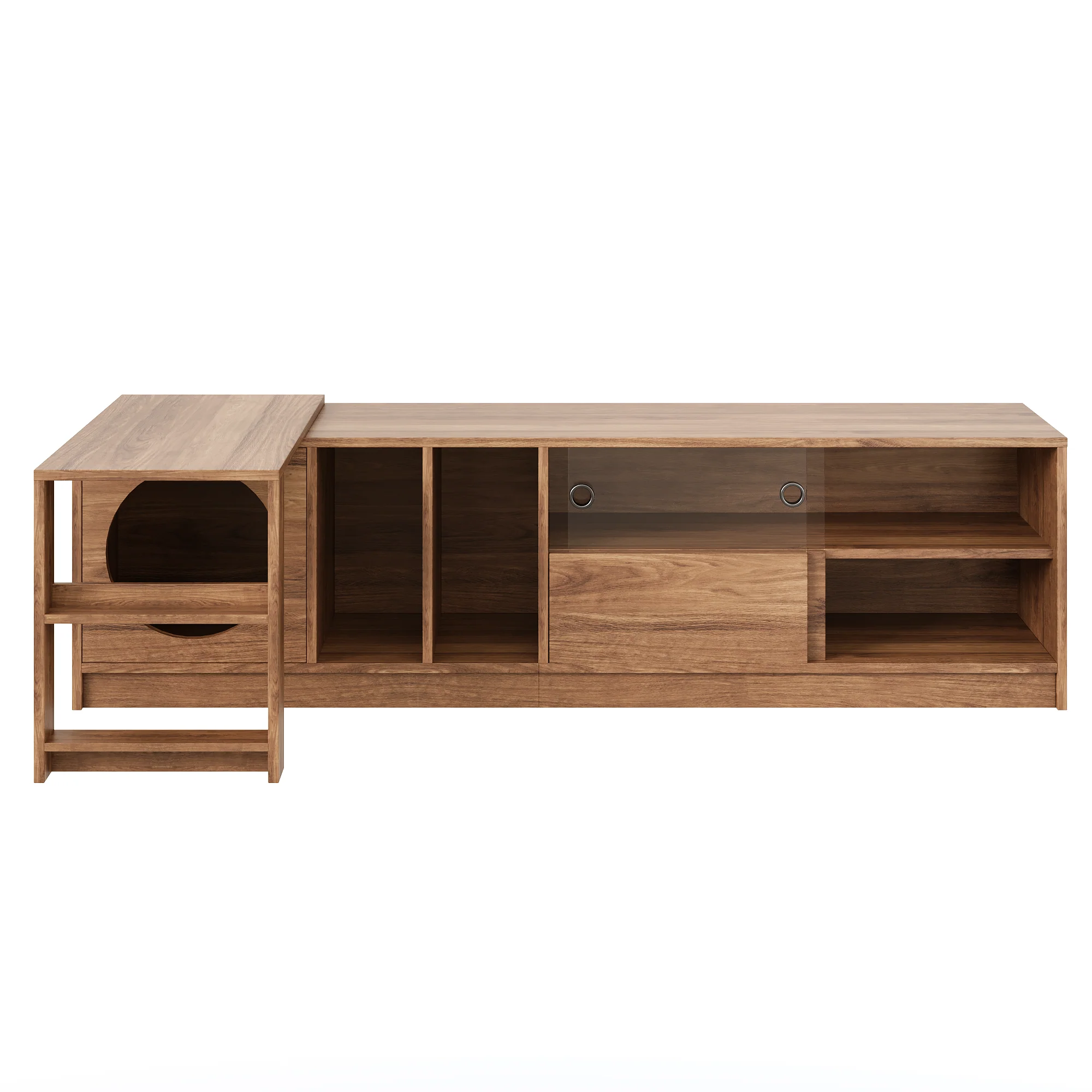 Modern Rotating TV Cabinet Extendable Pet-Friendly Glass Doors 180(+80)x40x50 cm - Walnut - Image 9