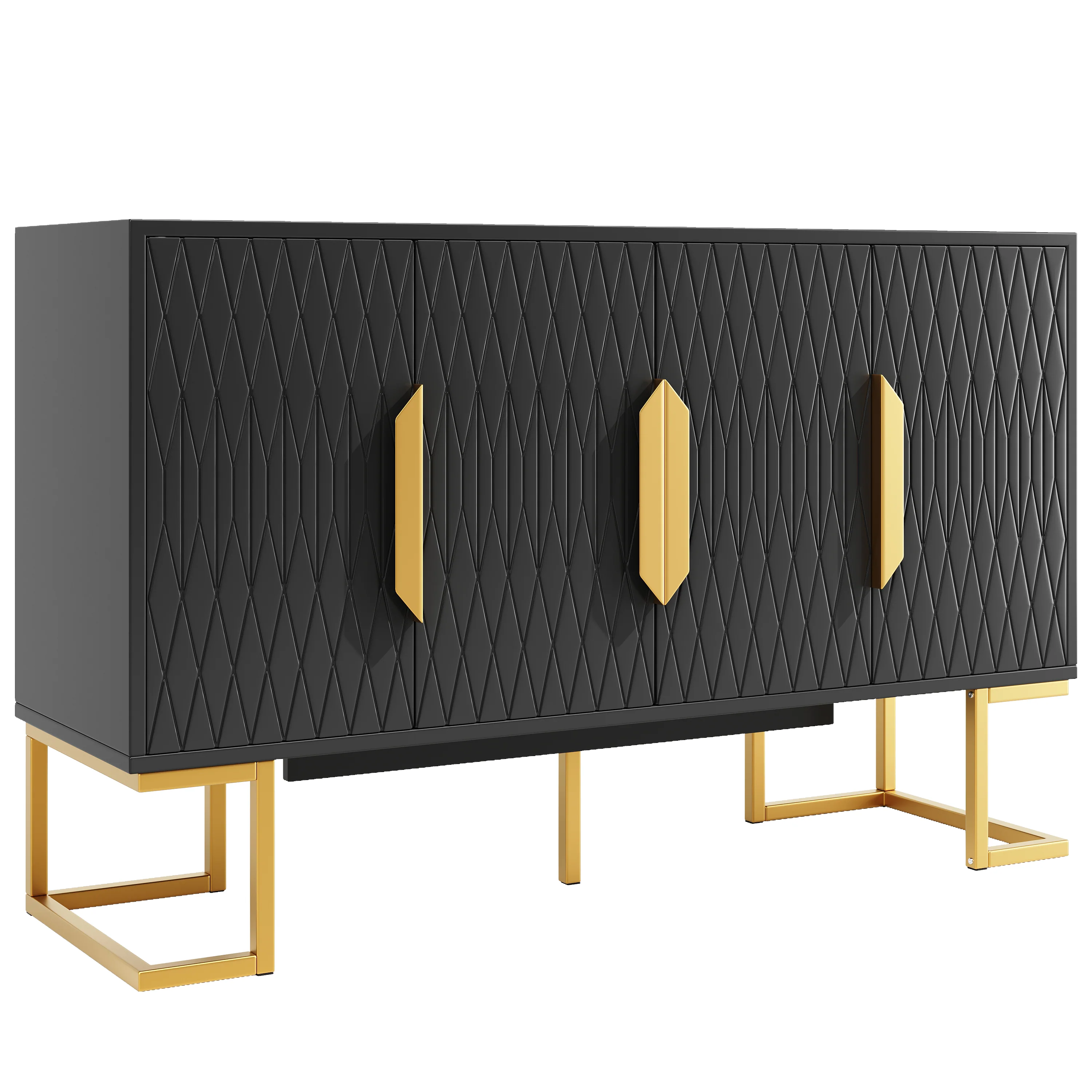 Modern Side Cabinet 140x40x80cm 4 Doors Adjustable Shelves - Blue/Black - Image 10