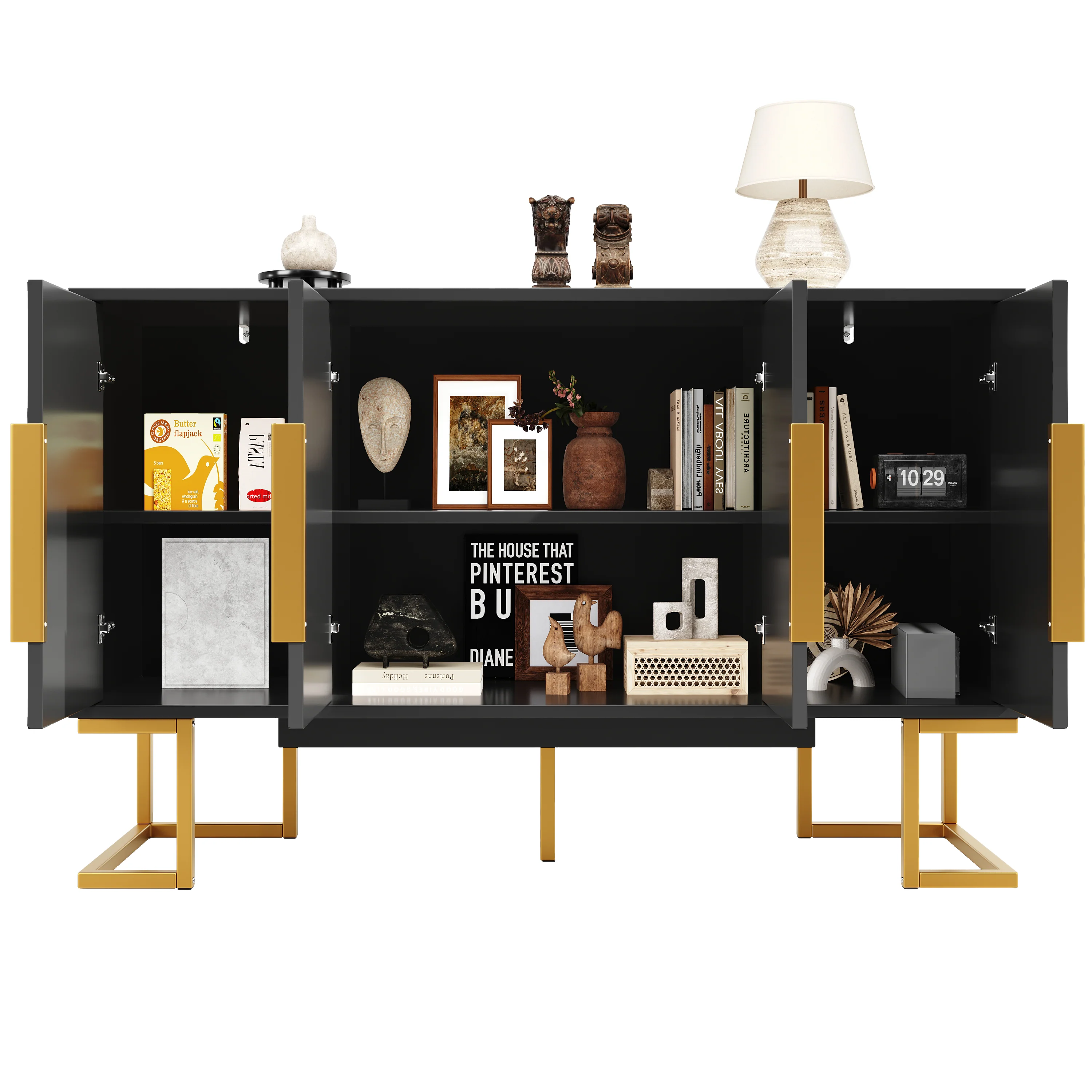 Modern Side Cabinet 140x40x80cm 4 Doors Adjustable Shelves - Blue/Black - Image 7
